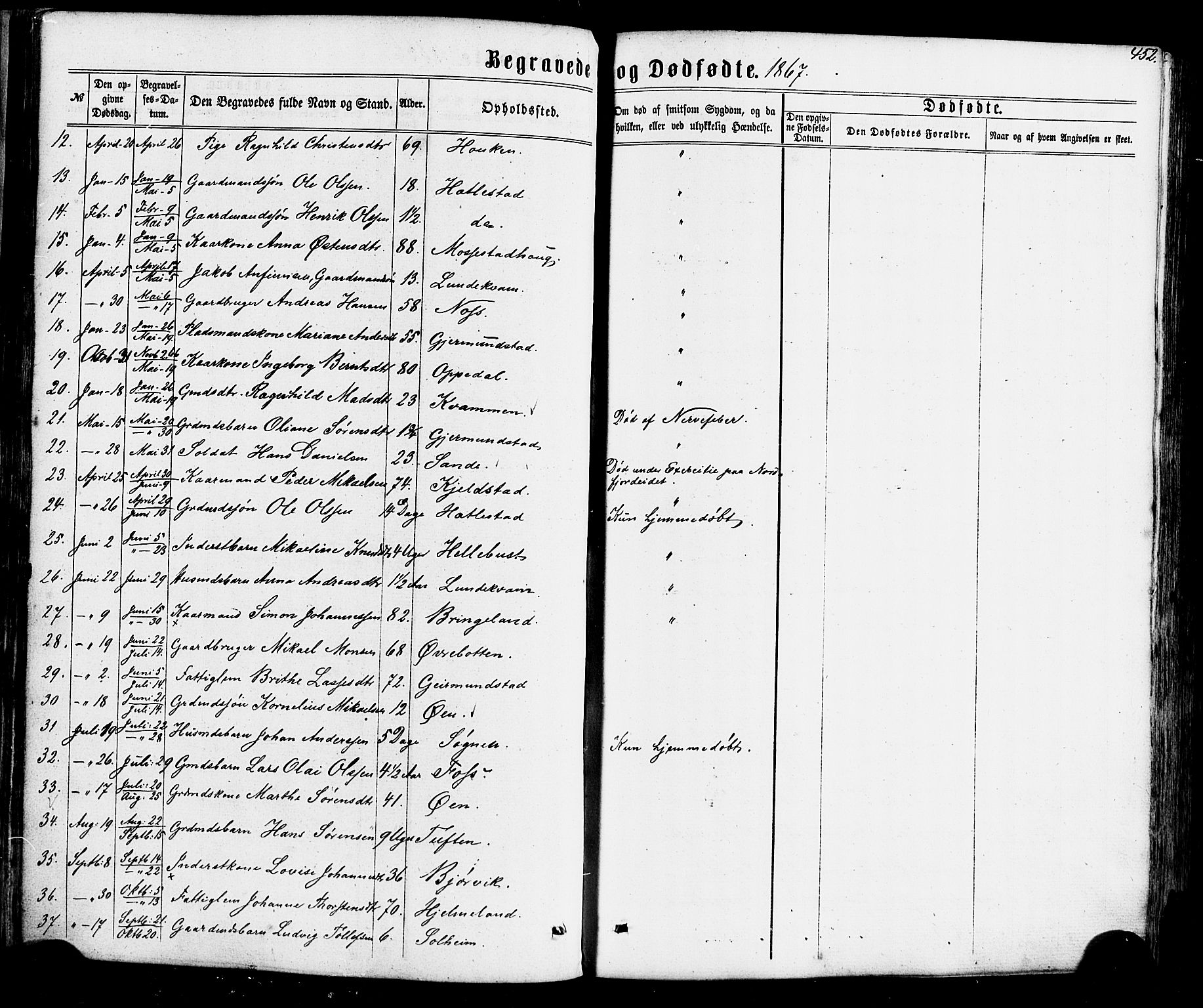 Gaular sokneprestembete, SAB/A-80001/H/Haa: Parish register (official) no. A 5, 1860-1881, p. 452