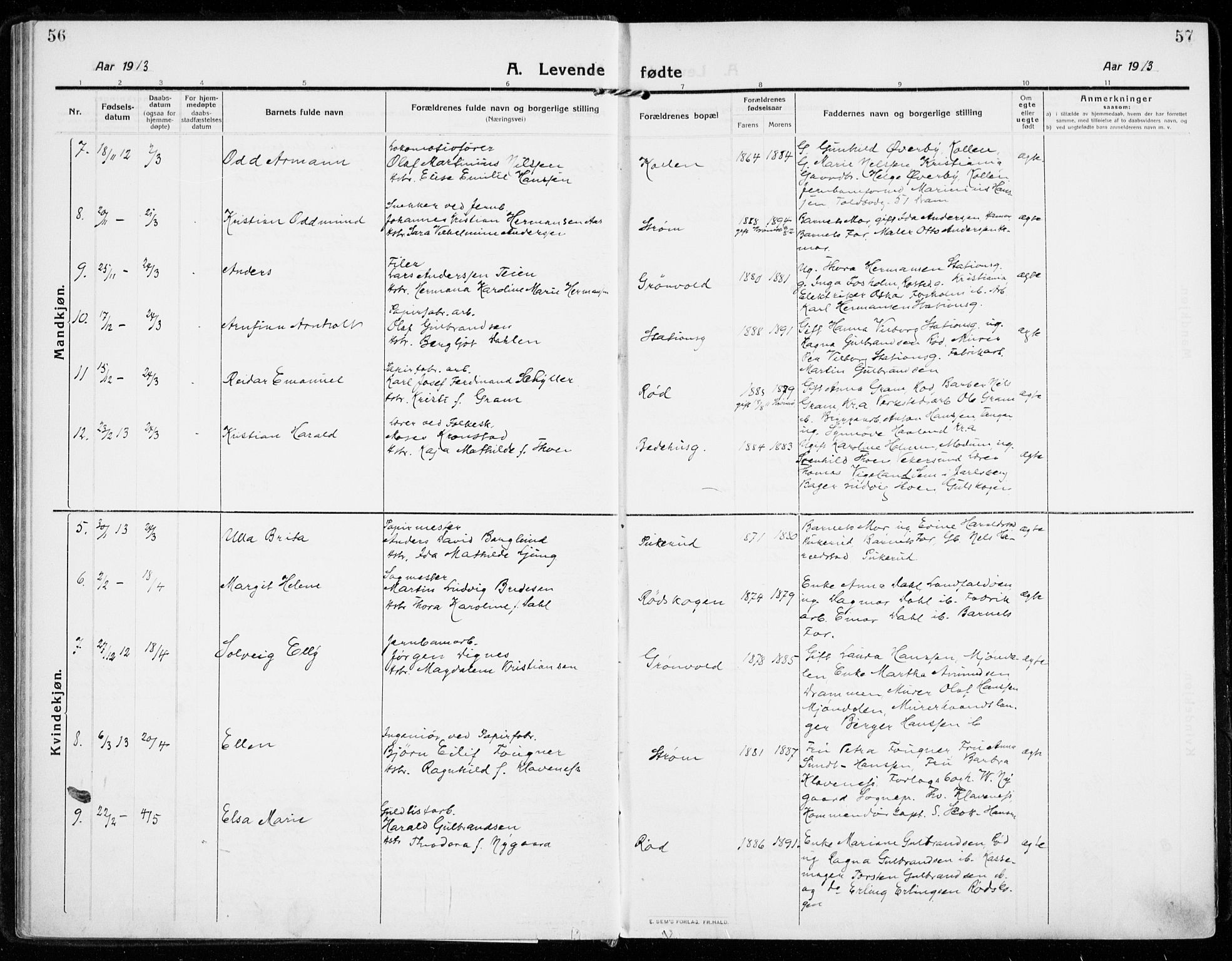 Strømsgodset kirkebøker, AV/SAKO-A-324/F/Fa/L0002: Parish register (official) no. 2, 1910-1920, p. 56-57