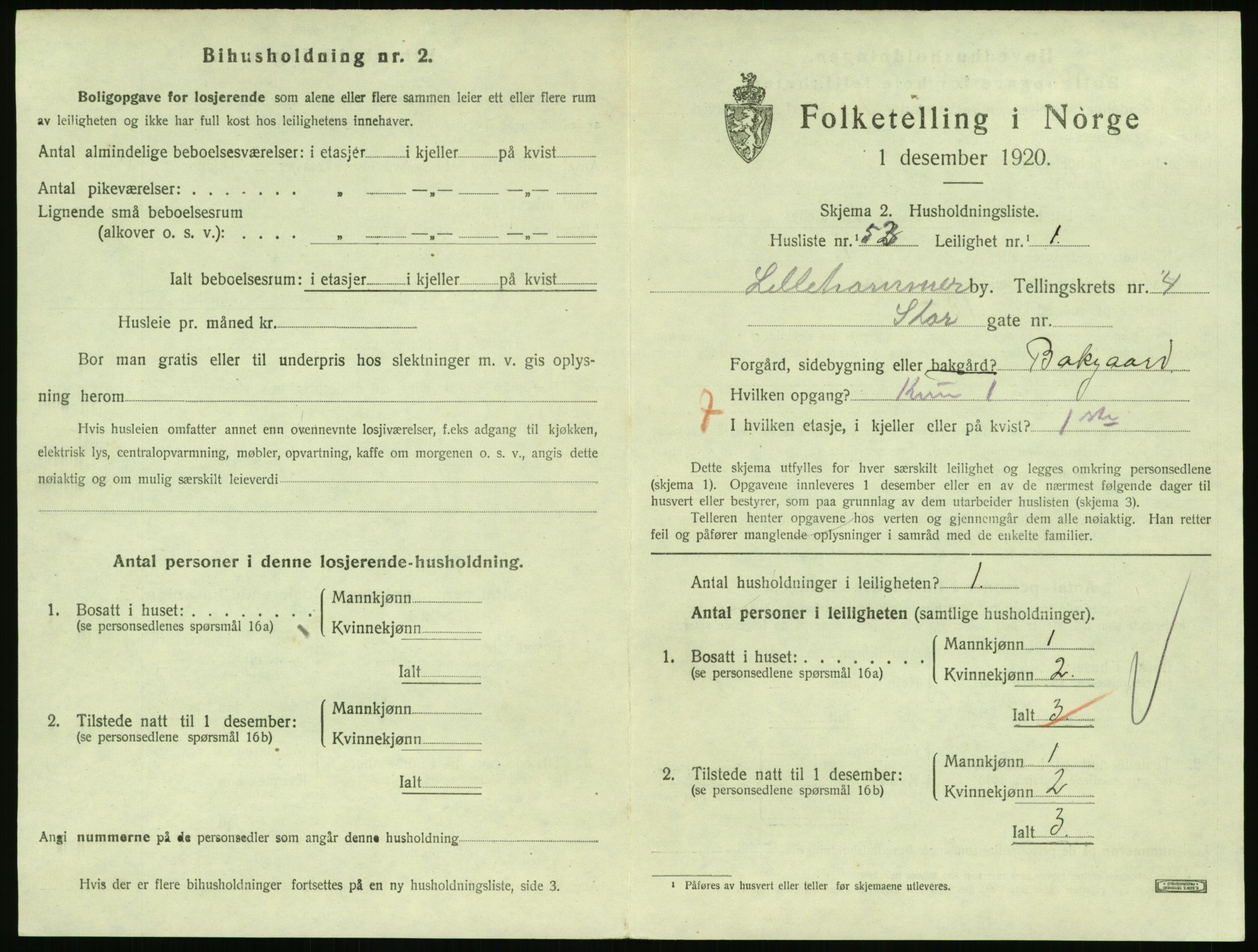 SAH, 1920 census for Lillehammer, 1920, p. 2150