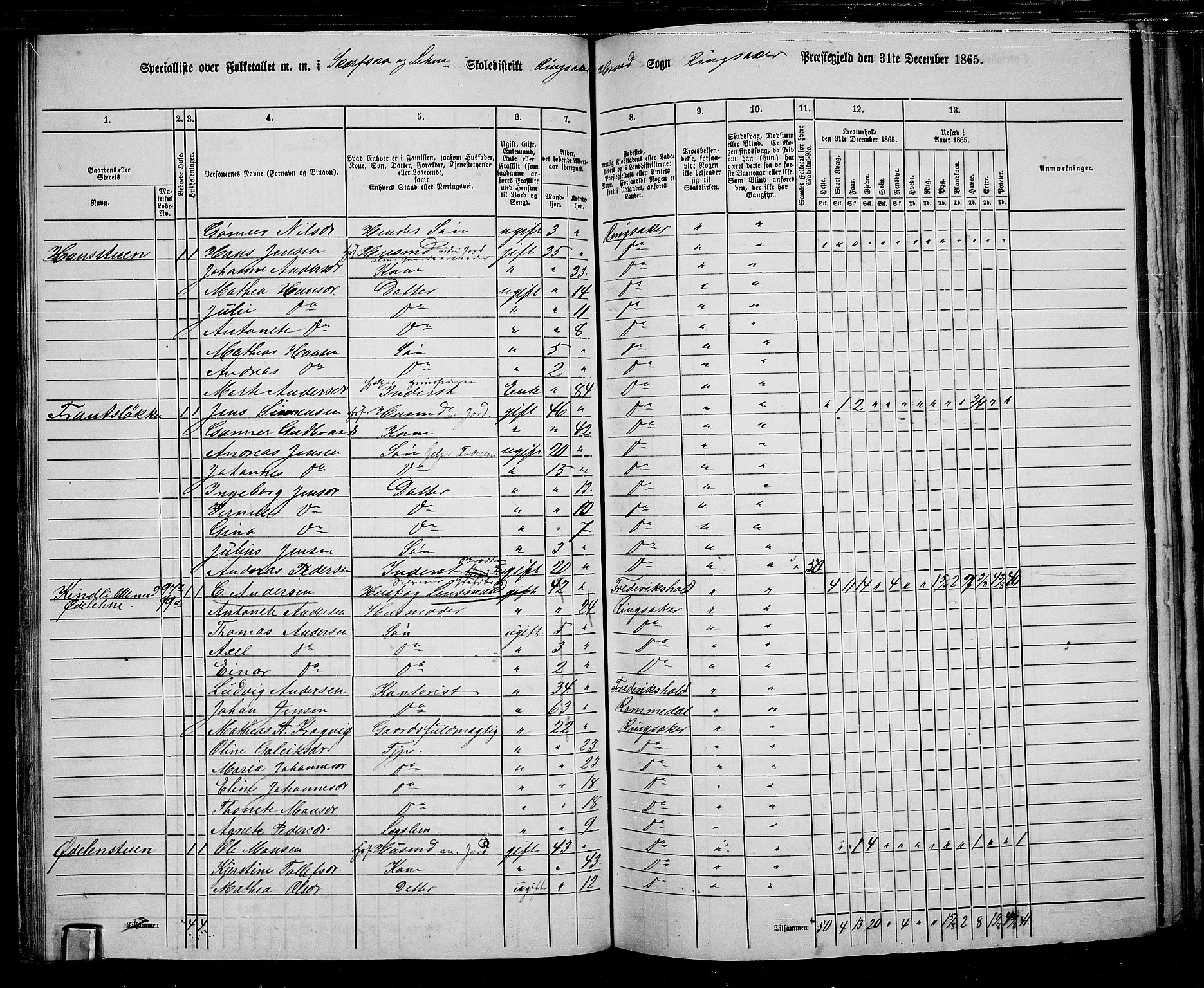 RA, 1865 census for Ringsaker, 1865, p. 122