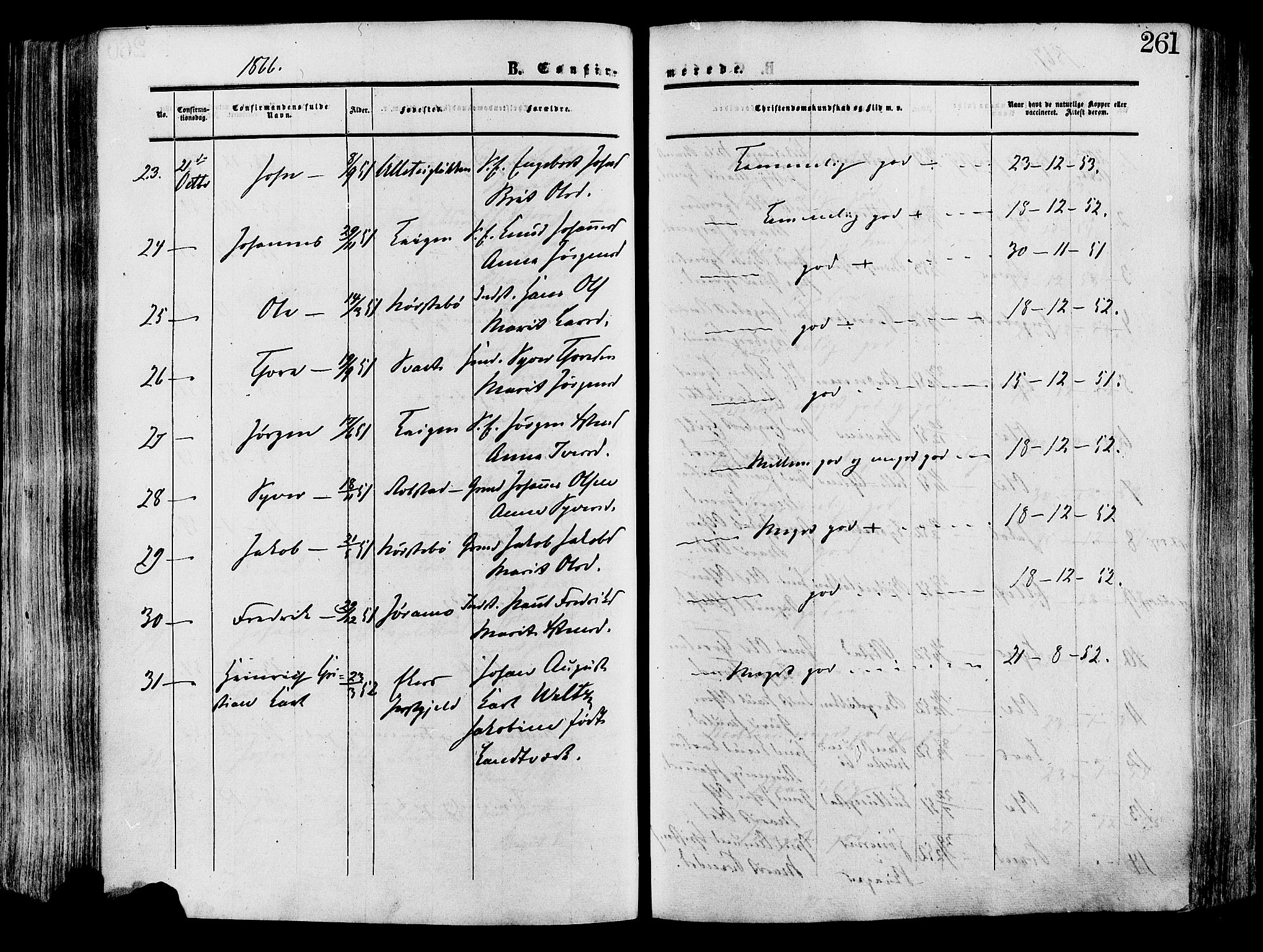 Lesja prestekontor, SAH/PREST-068/H/Ha/Haa/L0008: Parish register (official) no. 8, 1854-1880, p. 261