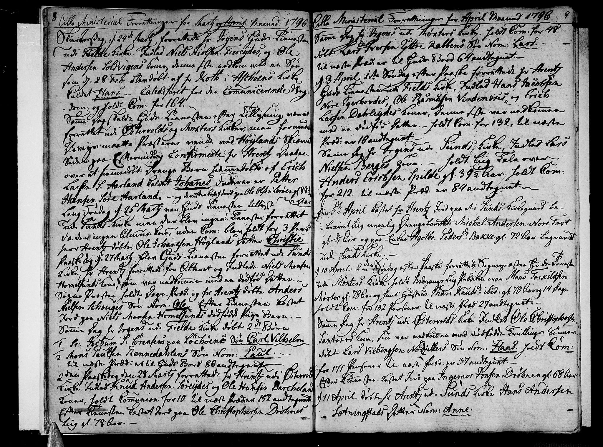 Sund sokneprestembete, AV/SAB-A-99930: Parish register (official) no. A 7, 1796-1815, p. 8-9