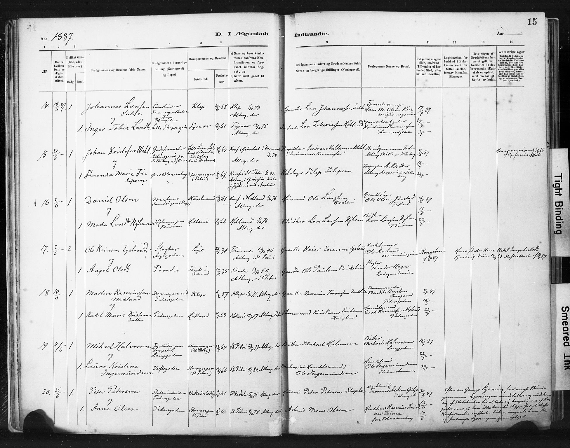 St. Johannes sokneprestkontor, AV/SAST-A-101814/001/30/30BA/L0003: Parish register (official) no. A 3, 1885-1910, p. 15