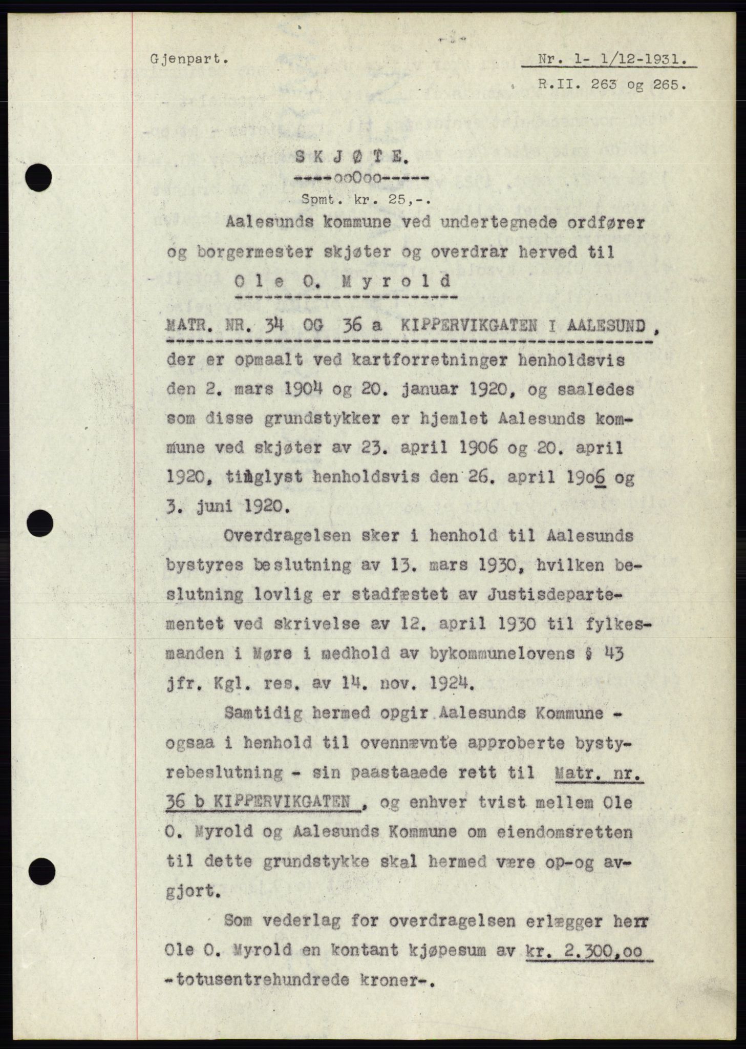 Ålesund byfogd, AV/SAT-A-4384: Mortgage book no. 29, 1931-1932, Deed date: 01.12.1931