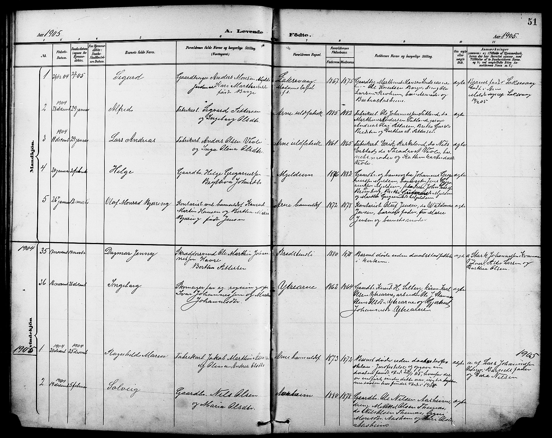Arna Sokneprestembete, SAB/A-74001/H/Ha/Hab: Parish register (copy) no. A 4, 1898-1910, p. 51