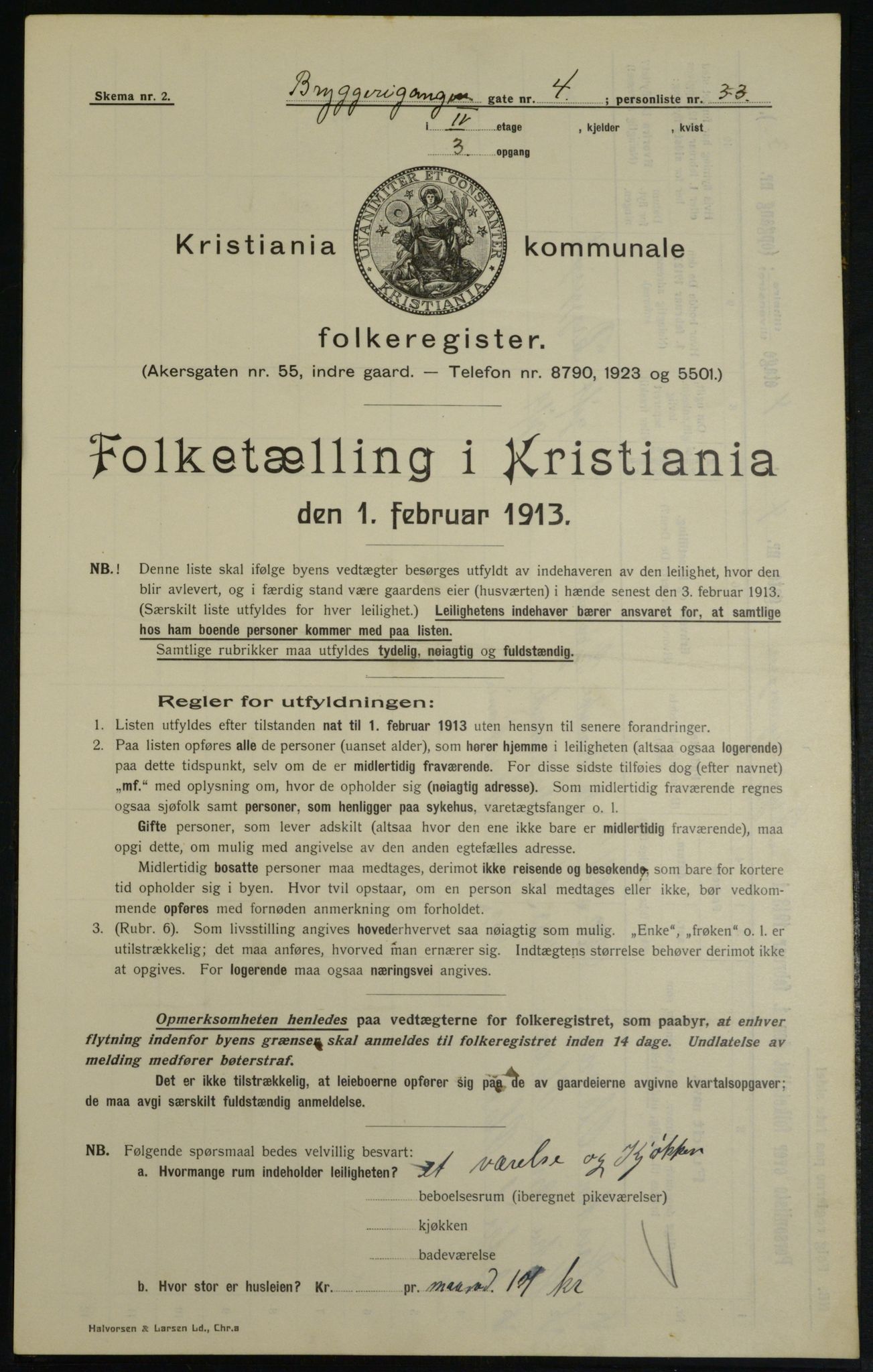 OBA, Municipal Census 1913 for Kristiania, 1913, p. 10160