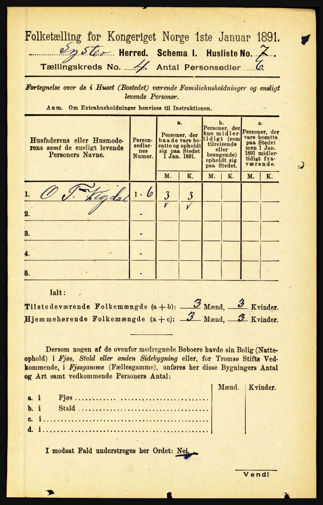 RA, 1891 census for 1426 Luster, 1891, p. 1413