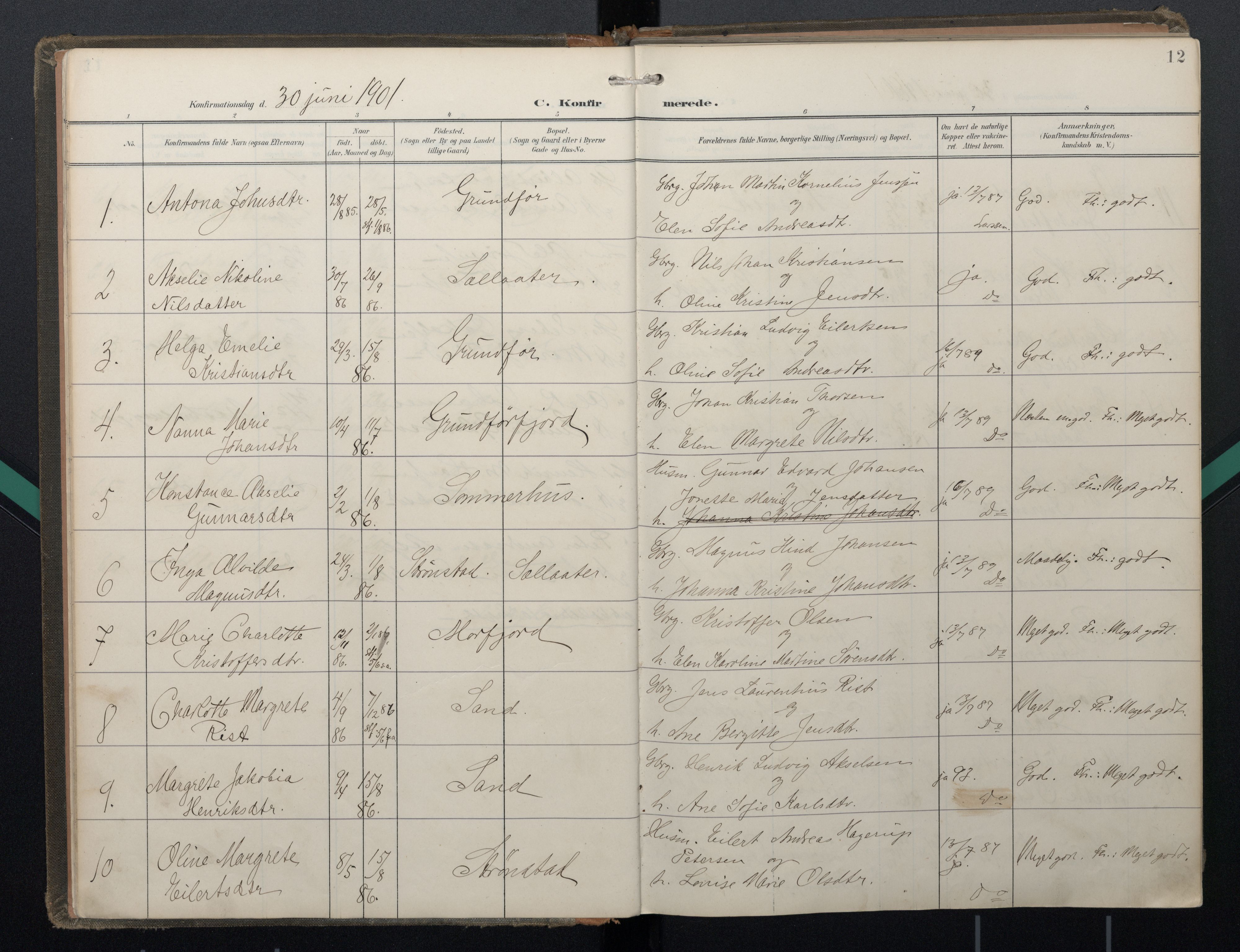 Ministerialprotokoller, klokkerbøker og fødselsregistre - Nordland, AV/SAT-A-1459/888/L1247: Parish register (official) no. 888A13, 1900-1911, p. 12