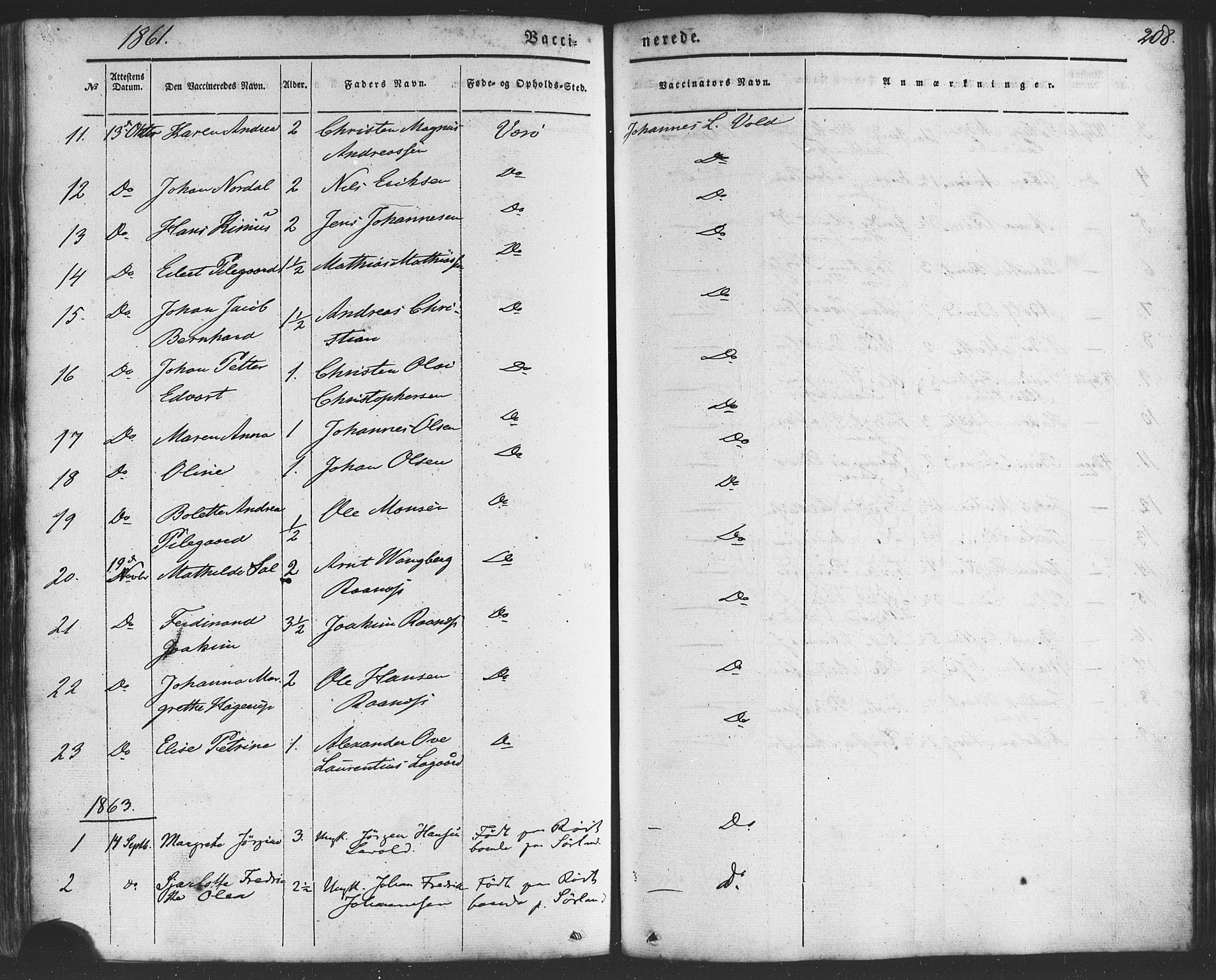 Ministerialprotokoller, klokkerbøker og fødselsregistre - Nordland, SAT/A-1459/807/L0121: Parish register (official) no. 807A04, 1846-1879, p. 208