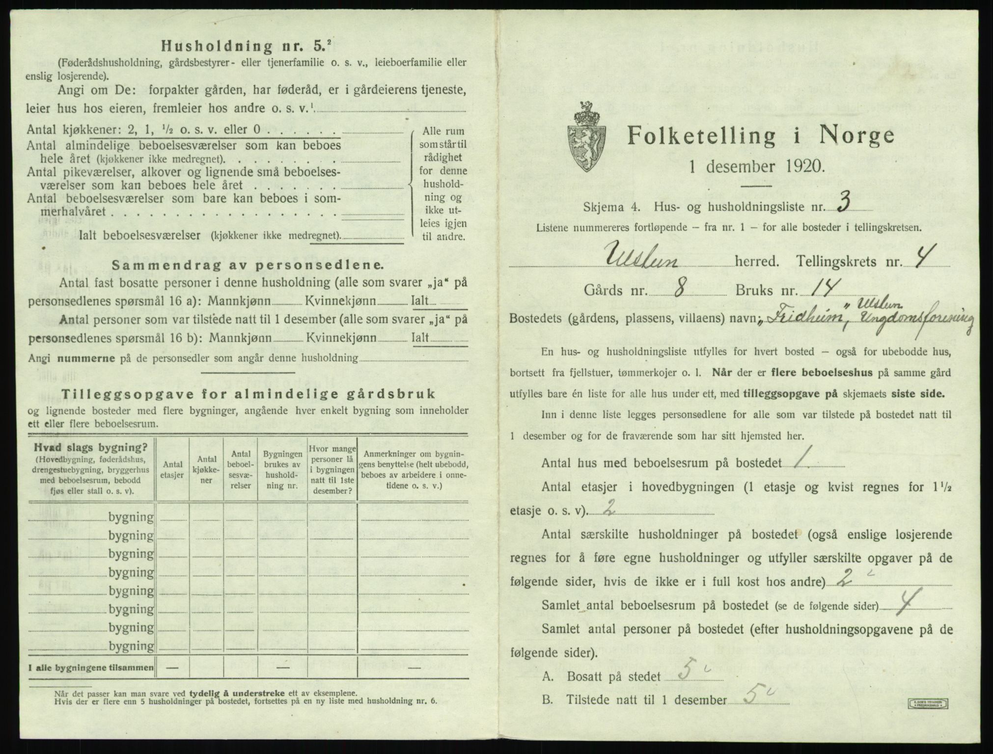 SAT, 1920 census for Ulstein, 1920, p. 282