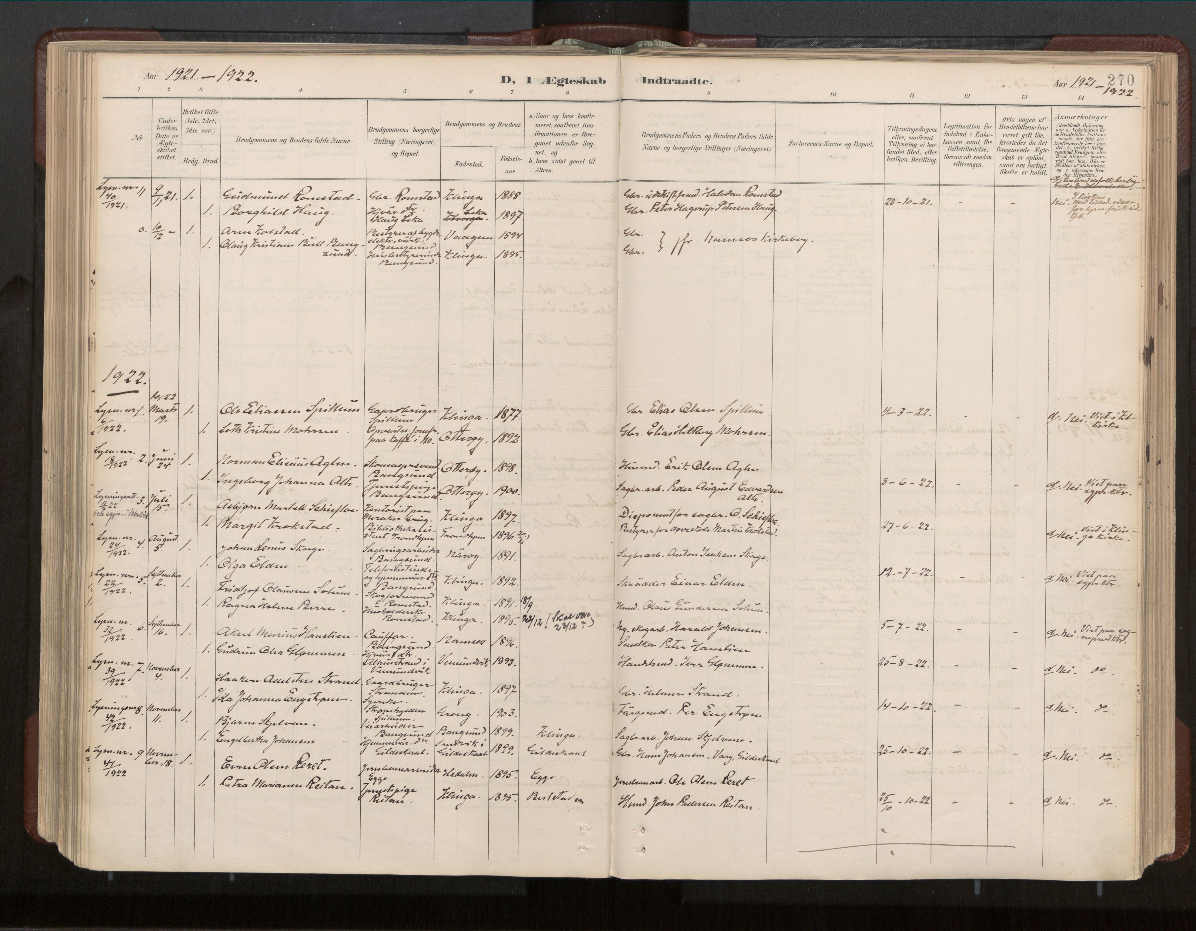 Ministerialprotokoller, klokkerbøker og fødselsregistre - Nord-Trøndelag, AV/SAT-A-1458/770/L0589: Parish register (official) no. 770A03, 1887-1929, p. 270