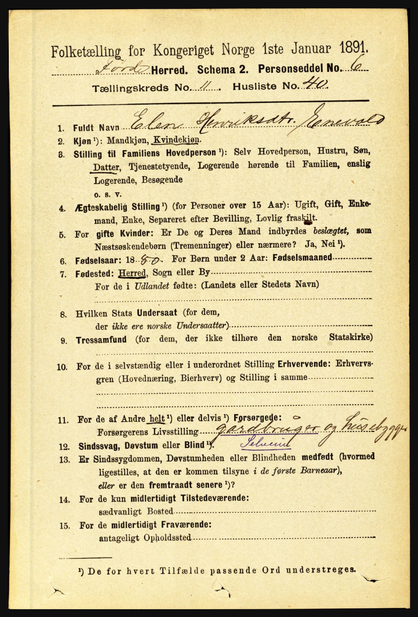 RA, 1891 census for 1432 Førde, 1891, p. 4239