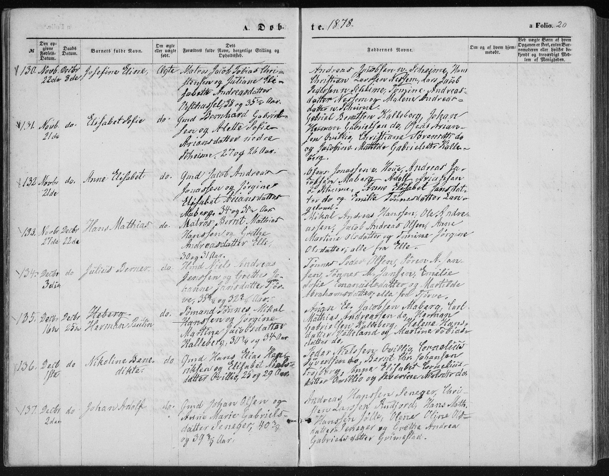 Lista sokneprestkontor, AV/SAK-1111-0027/F/Fb/L0004: Parish register (copy) no. B 4, 1877-1891, p. 20