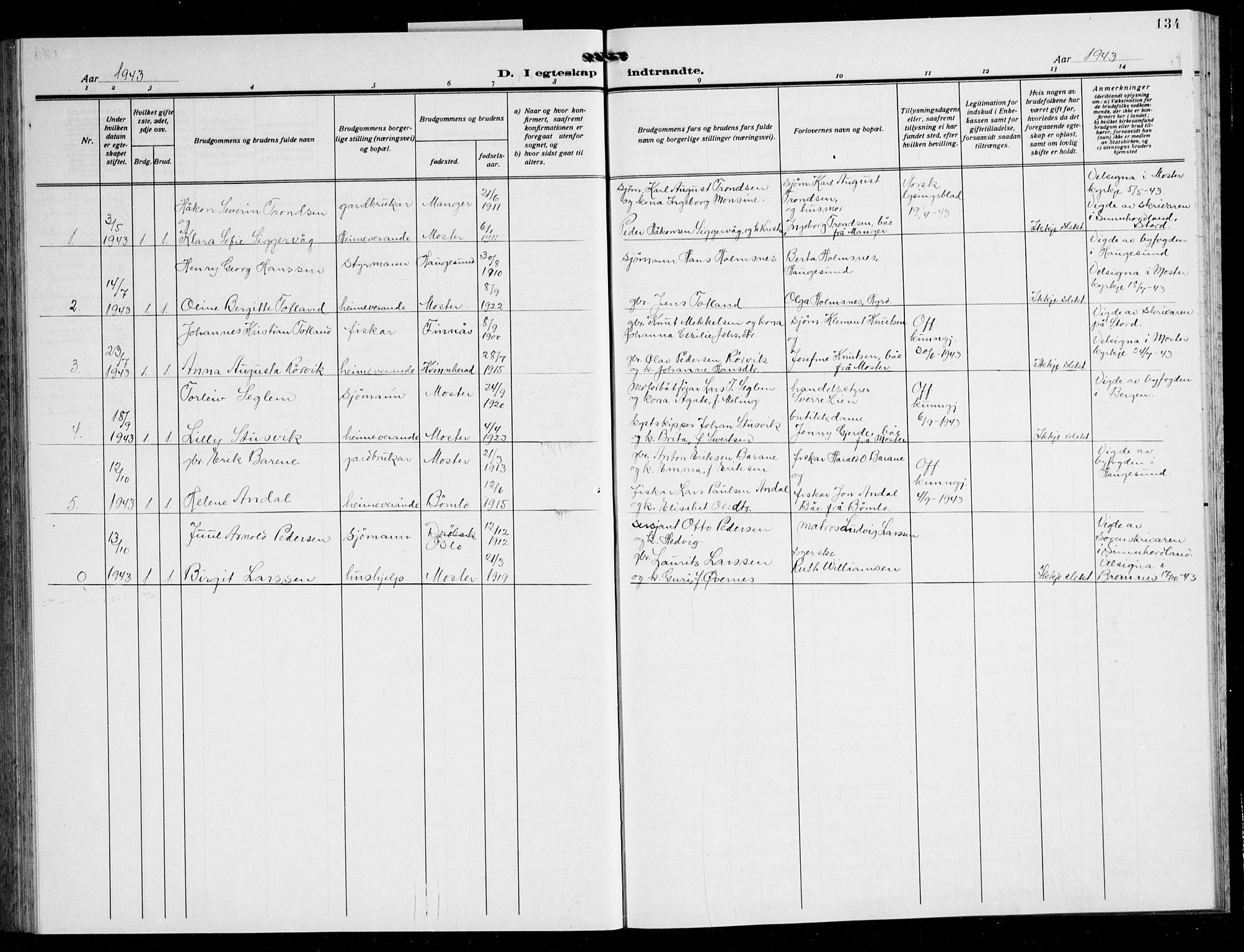 Finnås sokneprestembete, SAB/A-99925/H/Ha/Hab/Haba/L0005: Parish register (copy) no. A 5, 1924-1945, p. 134