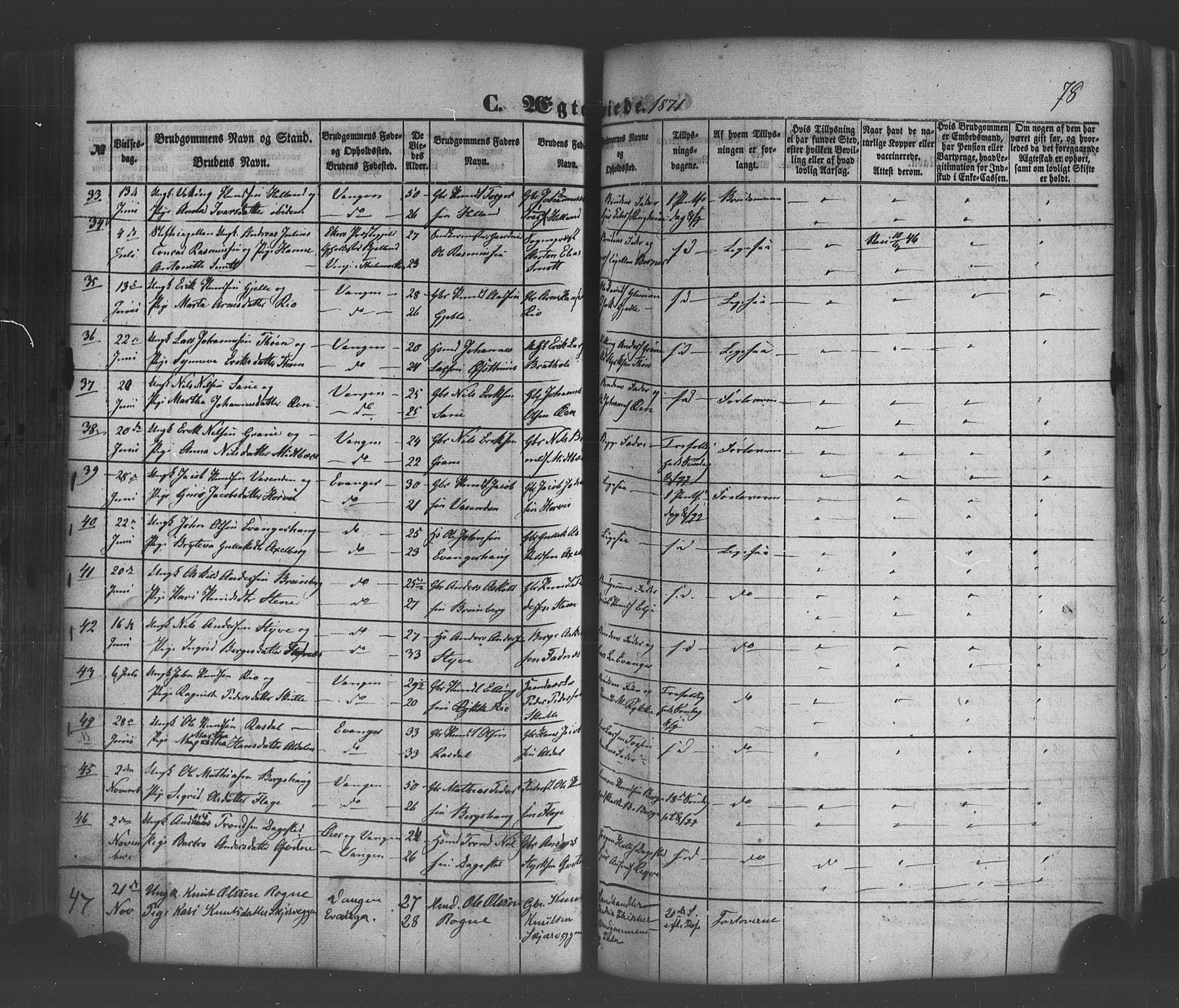 Voss sokneprestembete, SAB/A-79001/H/Haa: Parish register (official) no. A 19, 1851-1886, p. 78