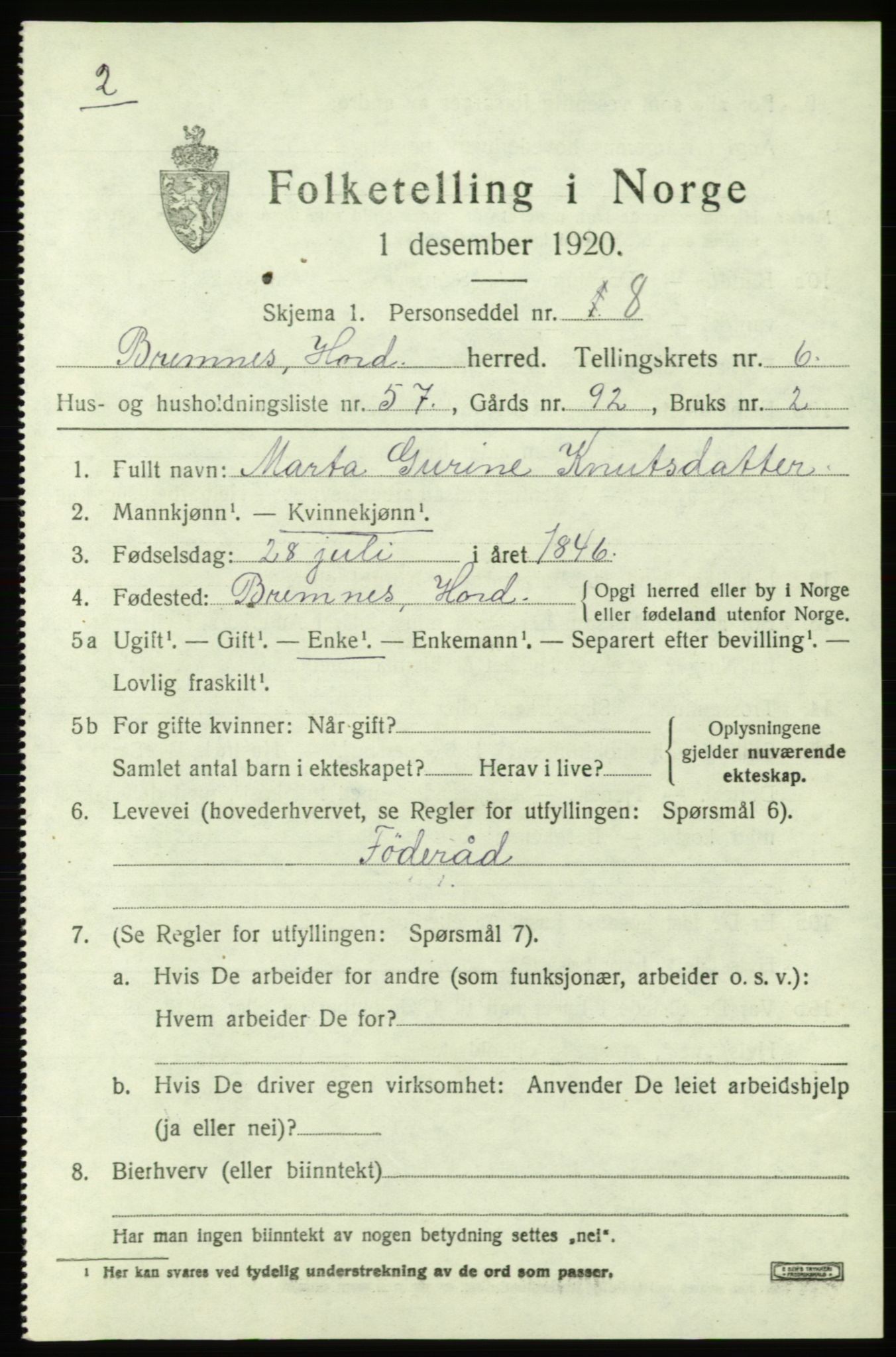 SAB, 1920 census for Bremnes, 1920, p. 3998