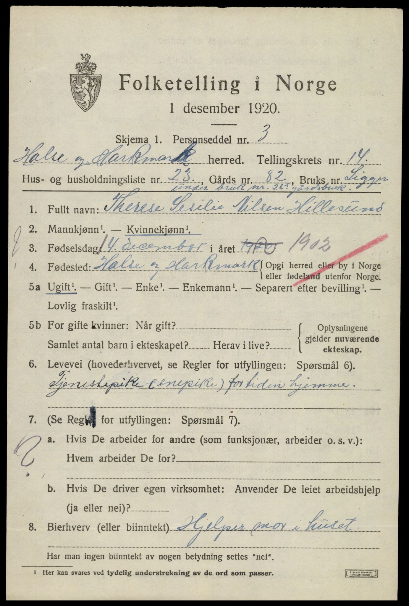 SAK, 1920 census for Halse og Harkmark, 1920, p. 7799