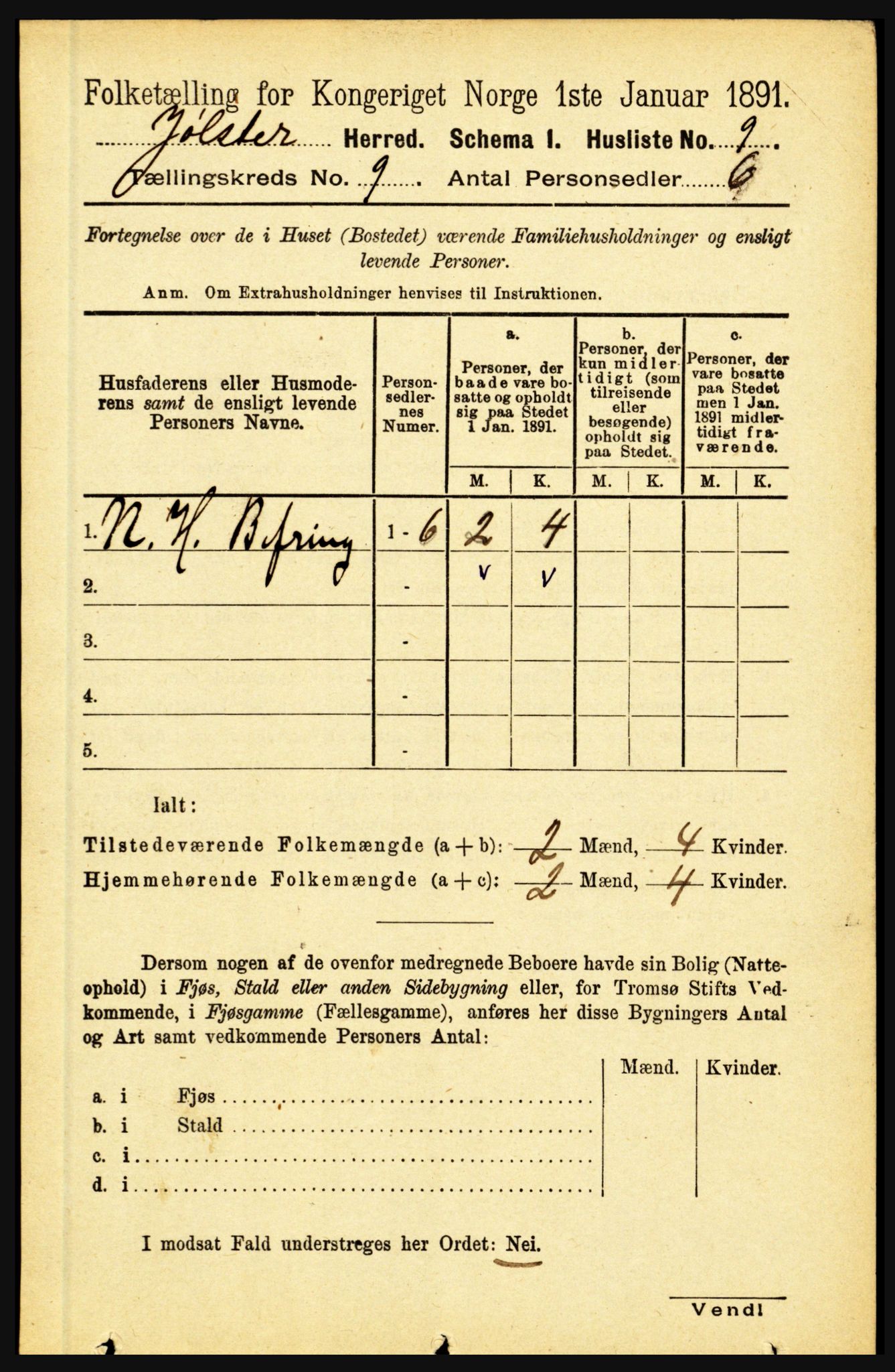 RA, 1891 census for 1431 Jølster, 1891, p. 3101