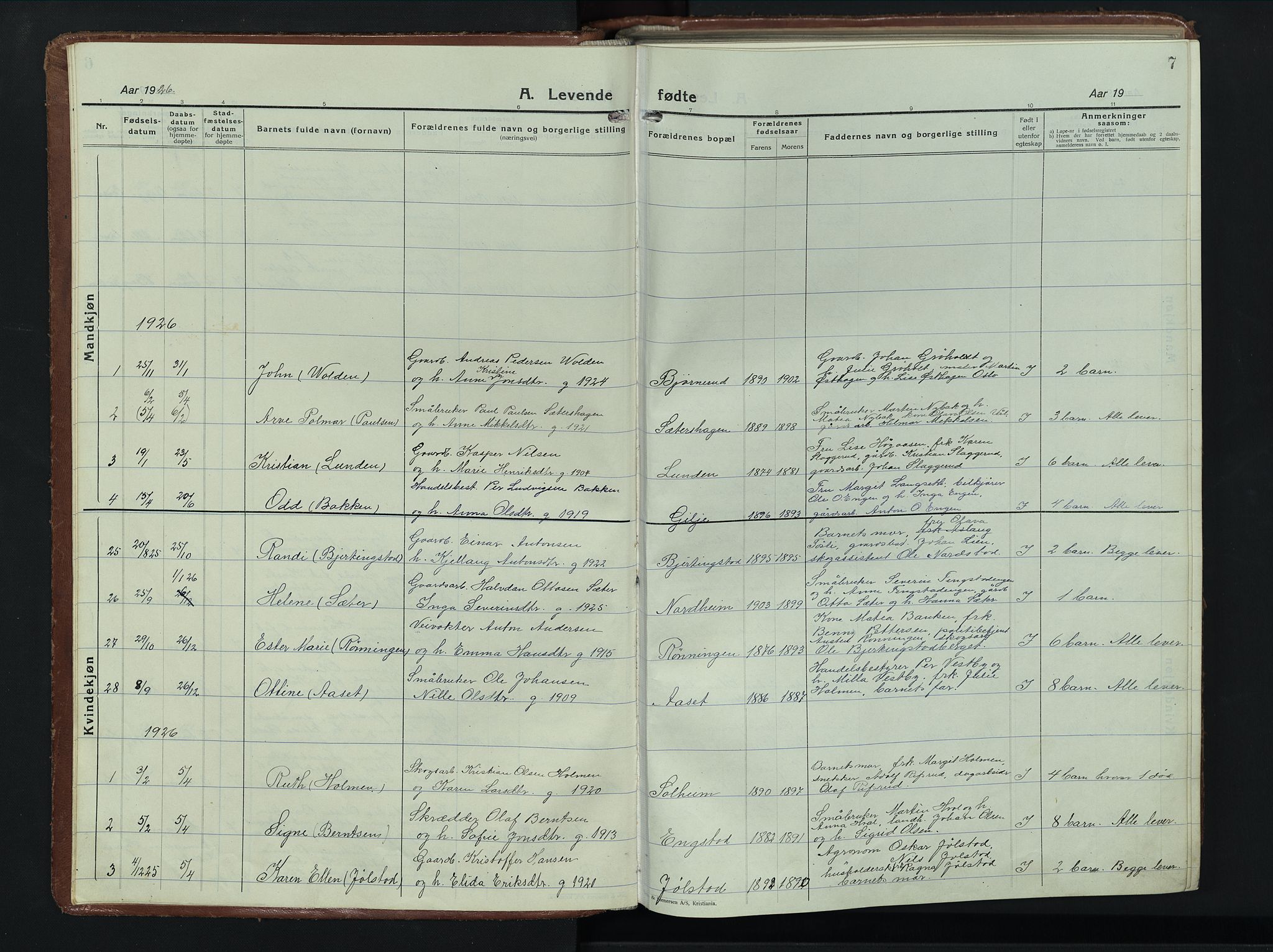 Romedal prestekontor, AV/SAH-PREST-004/L/L0015: Parish register (copy) no. 15, 1923-1949, p. 7