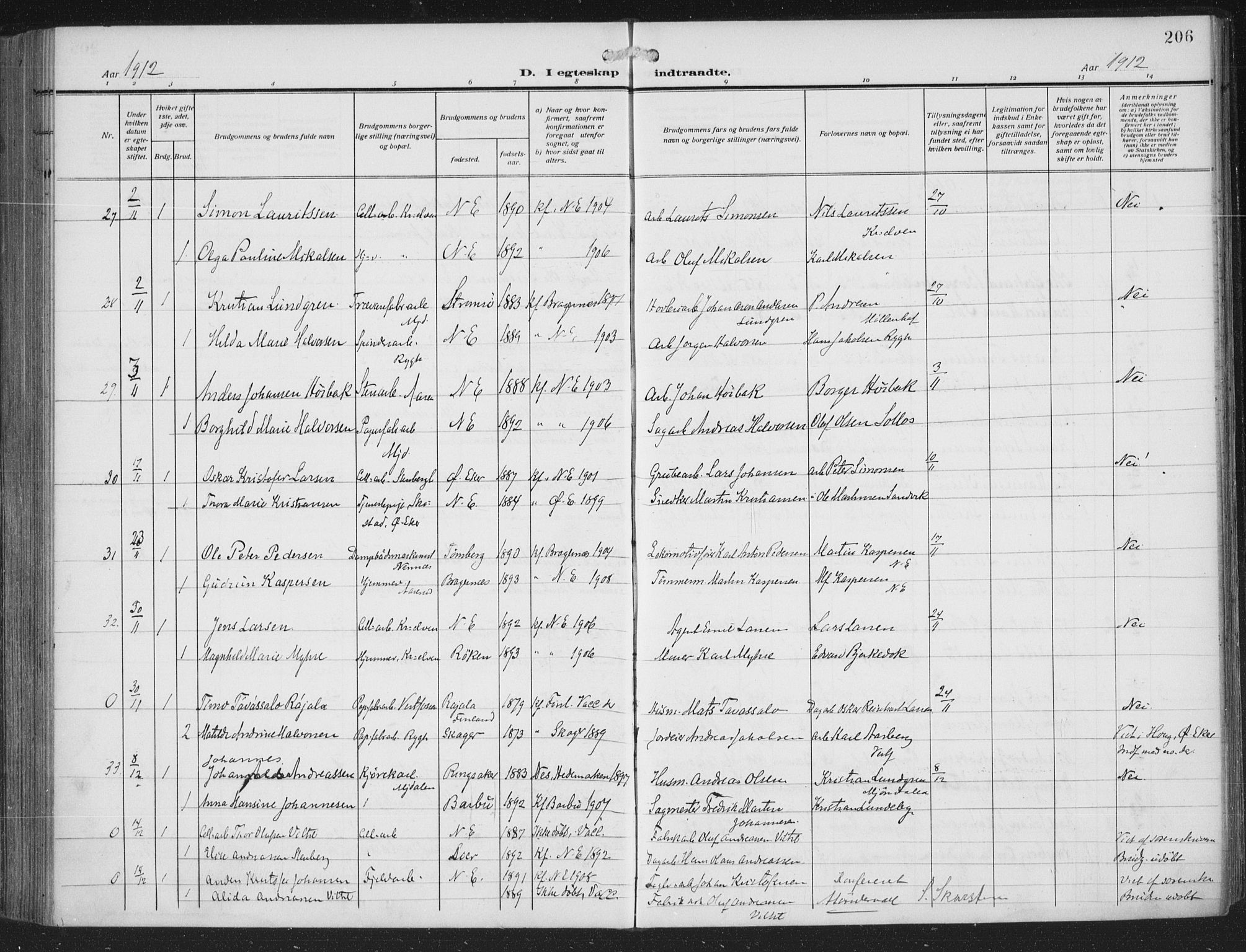 Nedre Eiker kirkebøker, SAKO/A-612/F/Fa/L0007: Parish register (official) no. 7, 1912-1918, p. 206