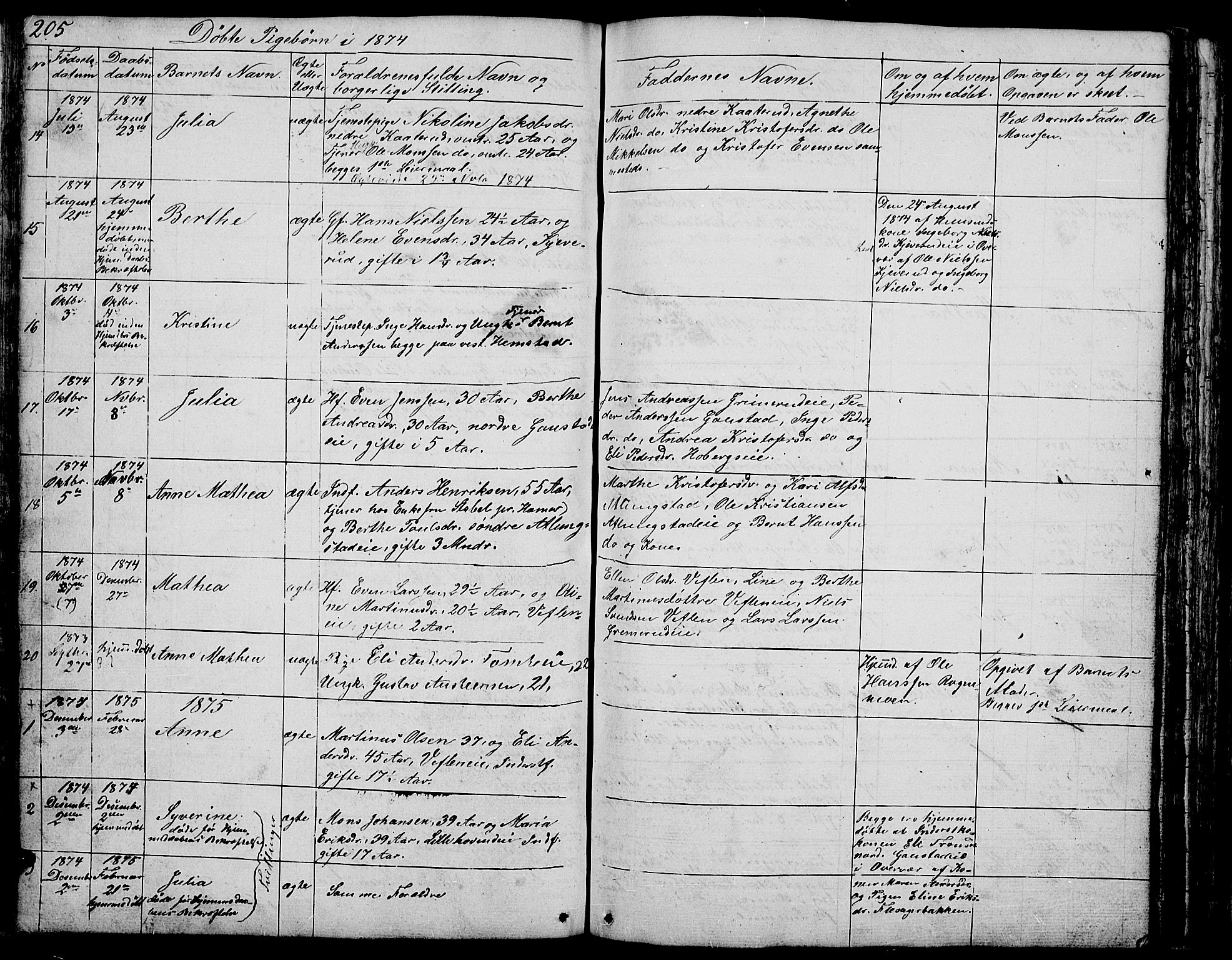 Stange prestekontor, SAH/PREST-002/L/L0002: Parish register (copy) no. 2, 1838-1879, p. 205