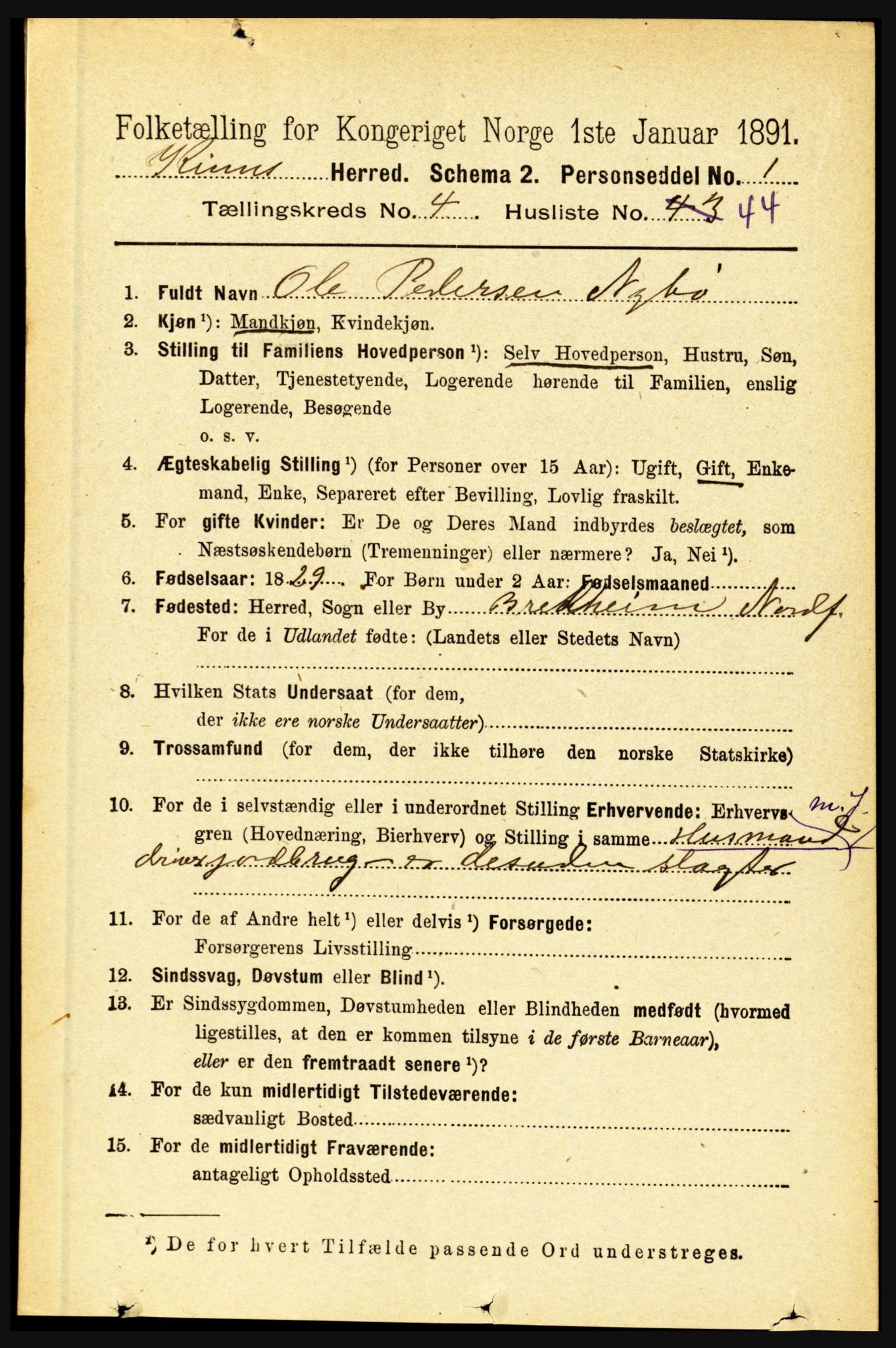 RA, 1891 census for 1437 Kinn, 1891, p. 1584