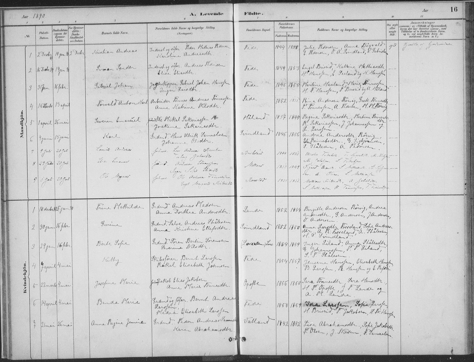 Kvinesdal sokneprestkontor, SAK/1111-0026/F/Fa/Faa/L0004: Parish register (official) no. A 4, 1882-1897, p. 16