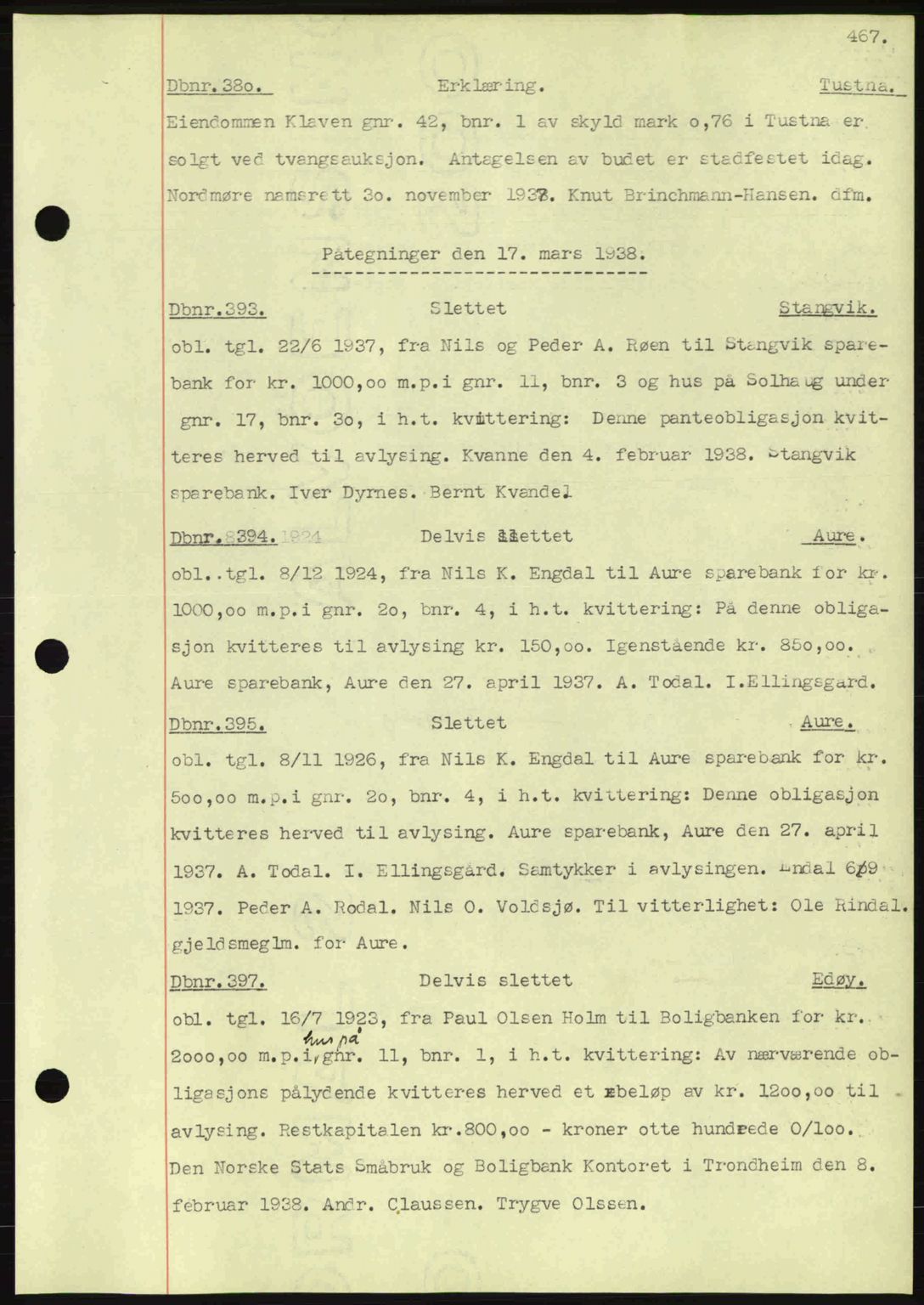 Nordmøre sorenskriveri, AV/SAT-A-4132/1/2/2Ca: Mortgage book no. C80, 1936-1939, Diary no: : 380/1938