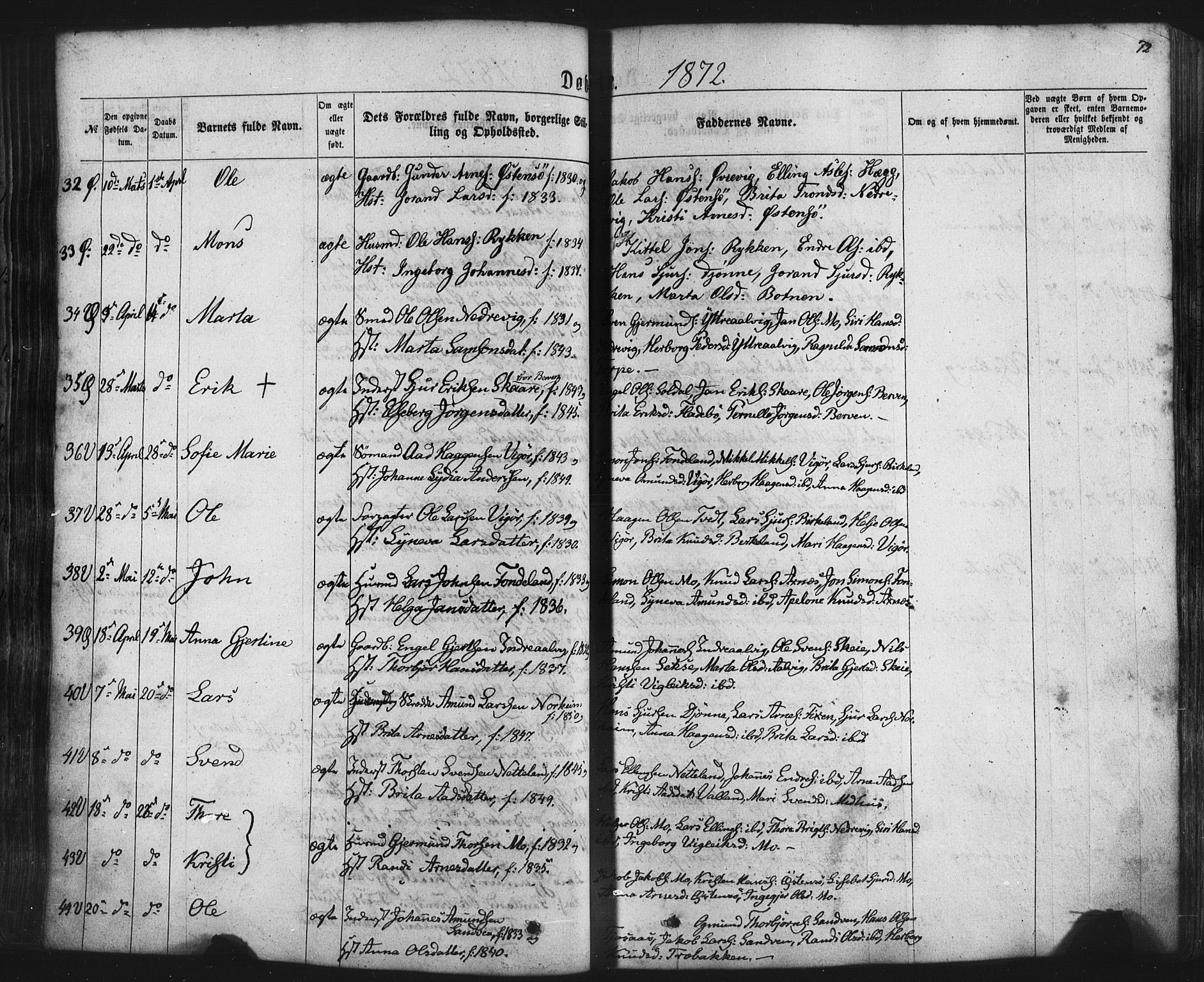 Kvam sokneprestembete, SAB/A-76201/H/Haa: Parish register (official) no. A 9, 1864-1879, p. 72