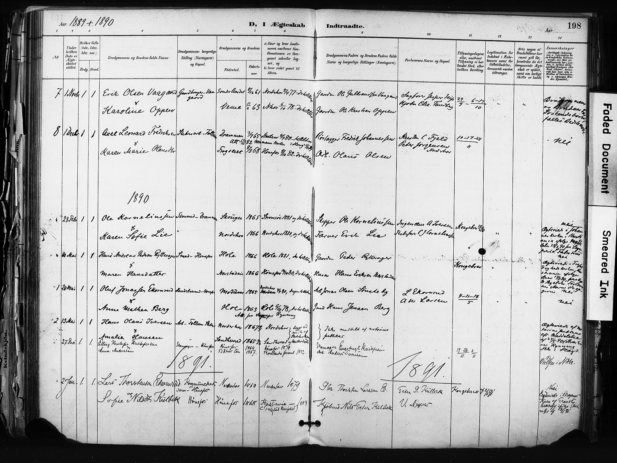 Hønefoss kirkebøker, SAKO/A-609/F/Fa/L0002: Parish register (official) no. 2, 1887-1906, p. 198