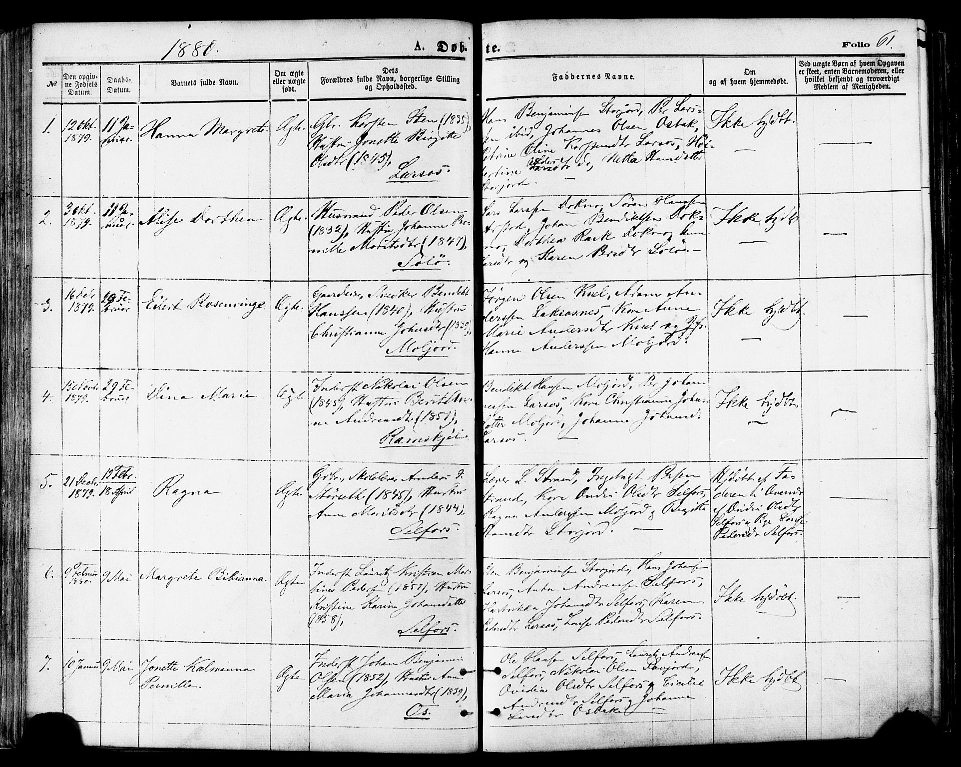 Ministerialprotokoller, klokkerbøker og fødselsregistre - Nordland, SAT/A-1459/846/L0645: Parish register (official) no. 846A03, 1872-1886, p. 61