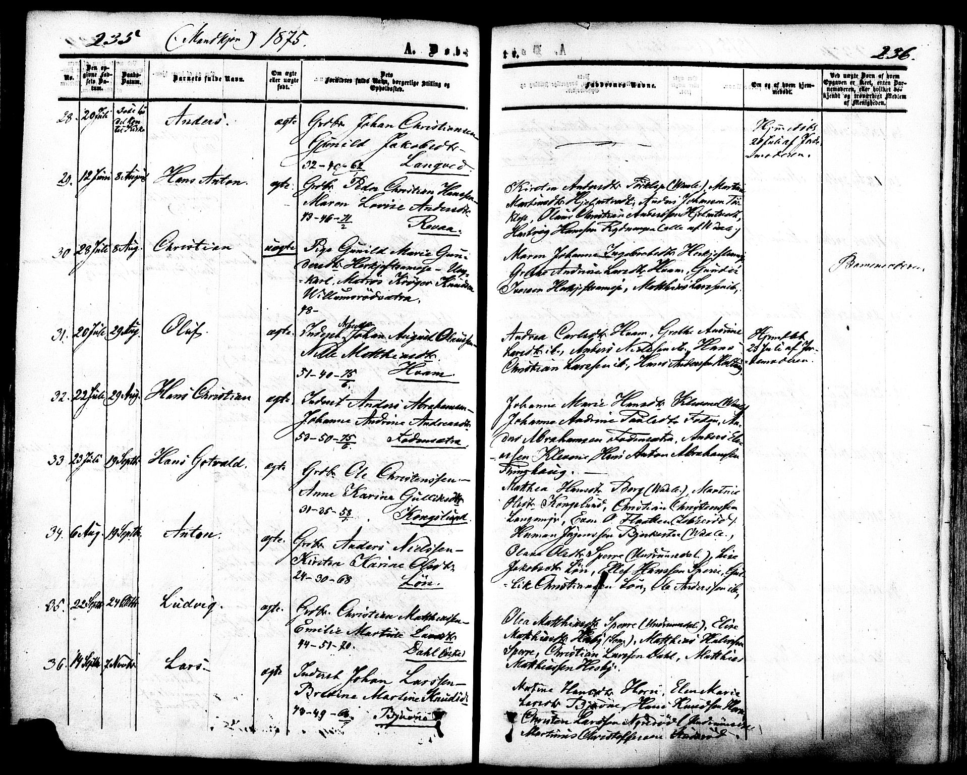 Ramnes kirkebøker, AV/SAKO-A-314/F/Fa/L0006: Parish register (official) no. I 6, 1862-1877, p. 235-236