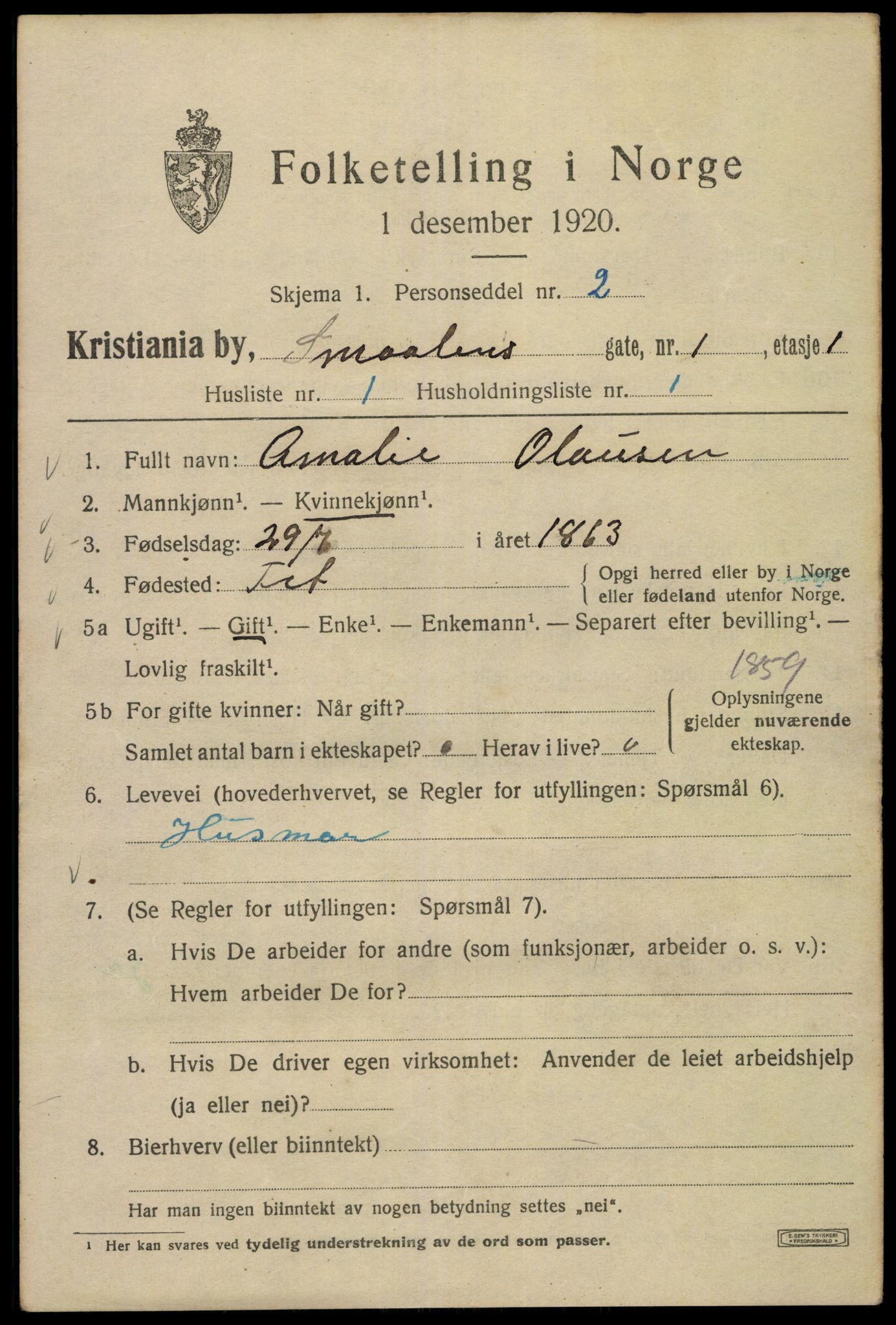 SAO, 1920 census for Kristiania, 1920, p. 517733