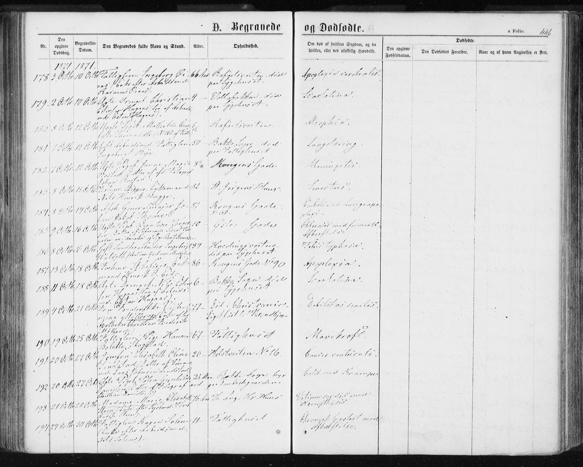Ministerialprotokoller, klokkerbøker og fødselsregistre - Sør-Trøndelag, AV/SAT-A-1456/601/L0055: Parish register (official) no. 601A23, 1866-1877, p. 446