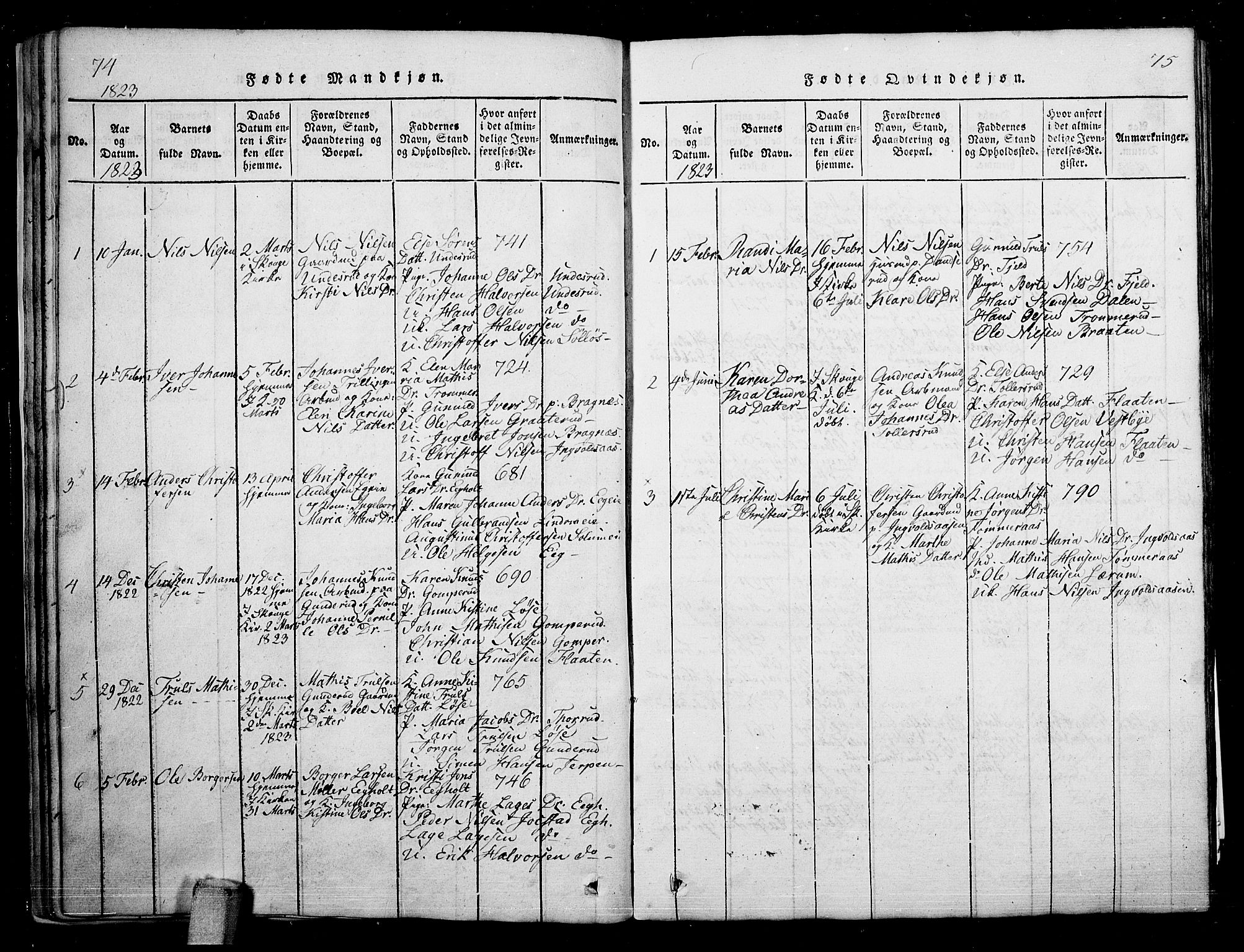 Skoger kirkebøker, AV/SAKO-A-59/G/Ga/L0001: Parish register (copy) no. I 1, 1814-1845, p. 74-75