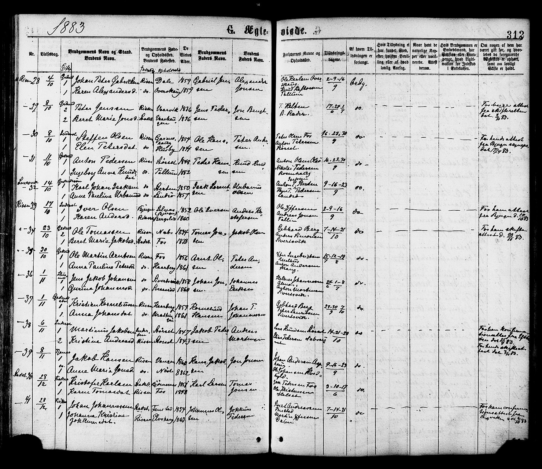 Ministerialprotokoller, klokkerbøker og fødselsregistre - Sør-Trøndelag, SAT/A-1456/646/L0613: Parish register (official) no. 646A11, 1870-1884, p. 312