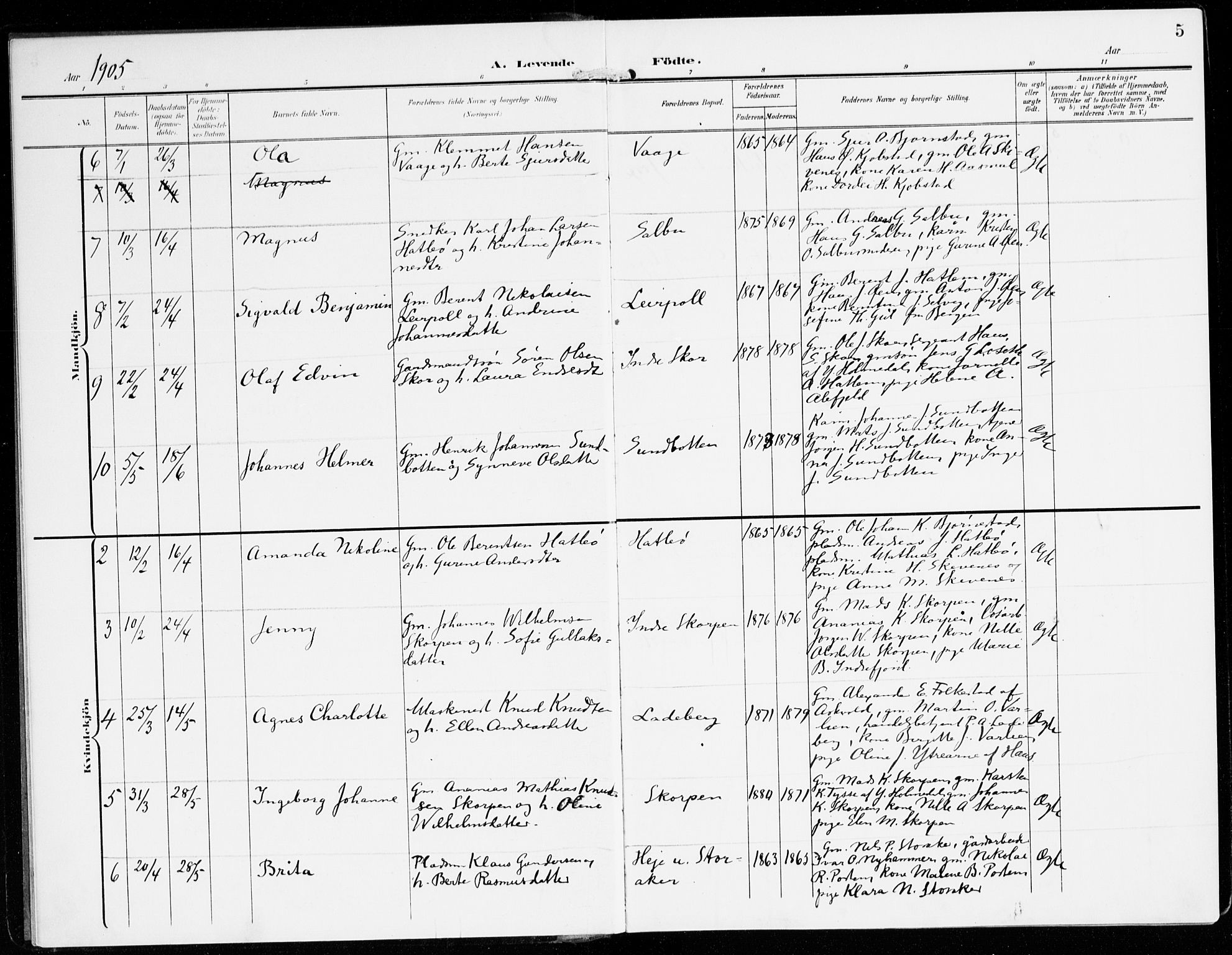 Hyllestad sokneprestembete, SAB/A-80401: Parish register (official) no. D 2, 1905-1919, p. 5