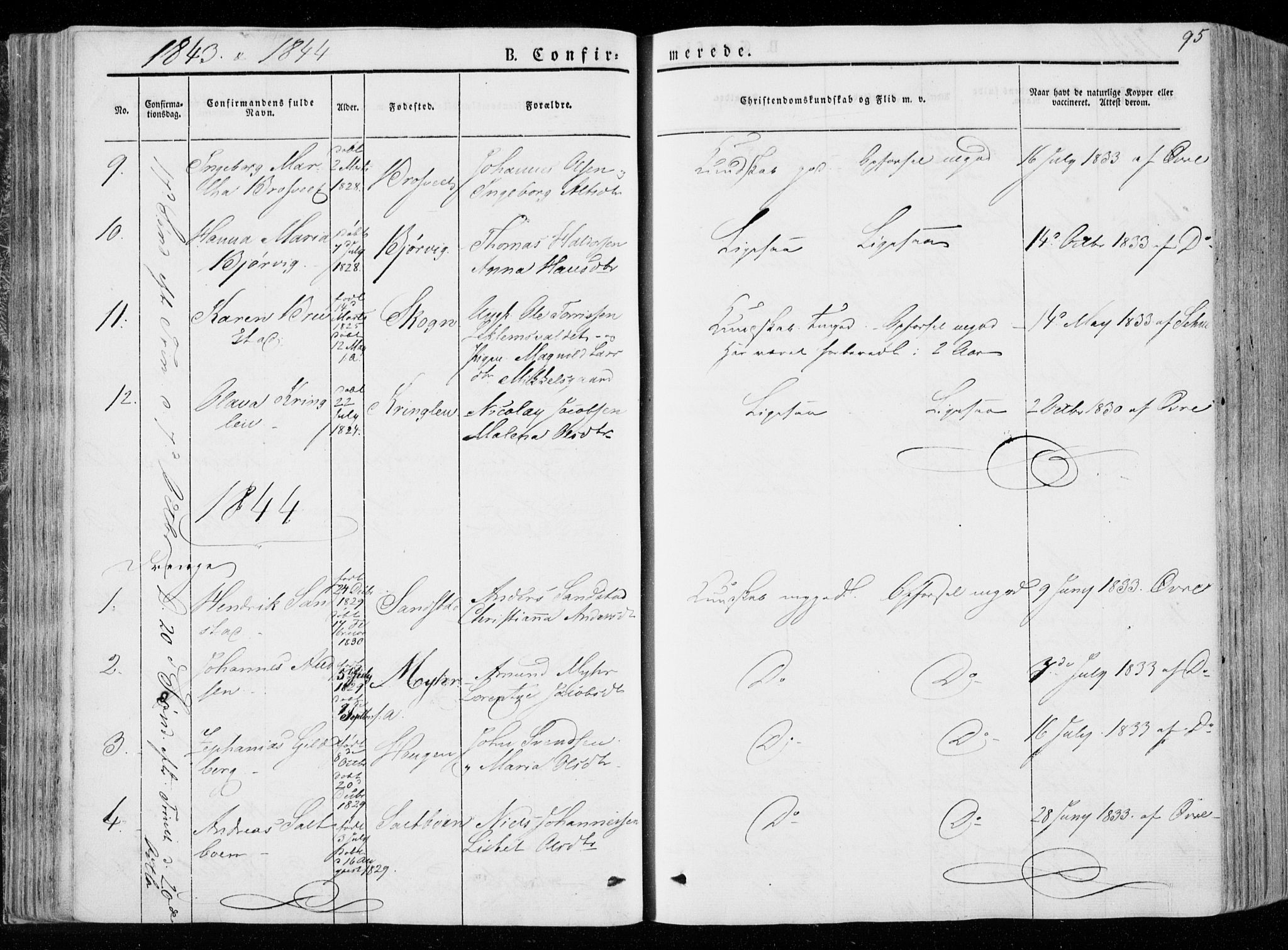 Ministerialprotokoller, klokkerbøker og fødselsregistre - Nord-Trøndelag, SAT/A-1458/722/L0218: Parish register (official) no. 722A05, 1843-1868, p. 95