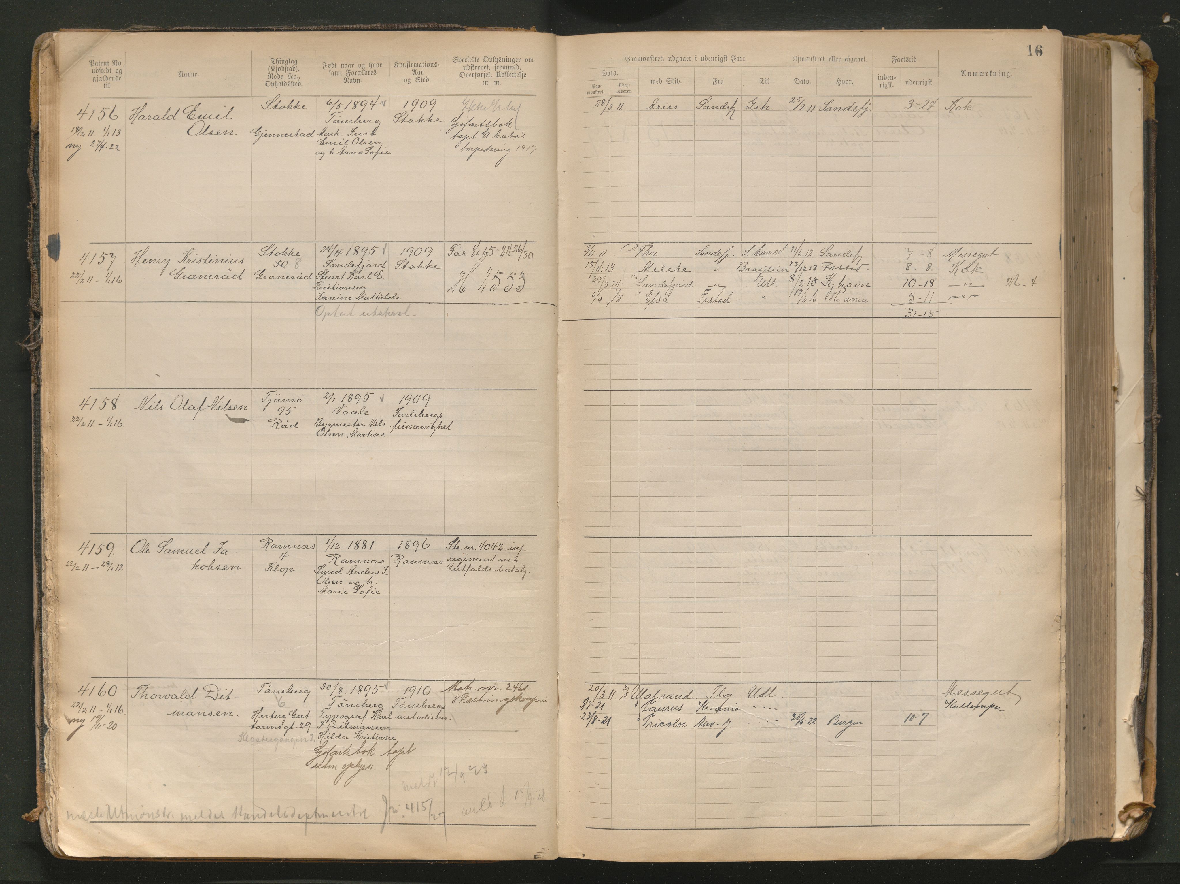 Tønsberg innrulleringskontor, AV/SAKO-A-786/F/Fb/L0010: Annotasjonsrulle Patent nr. 4081-4988, 1911-1948, p. 16