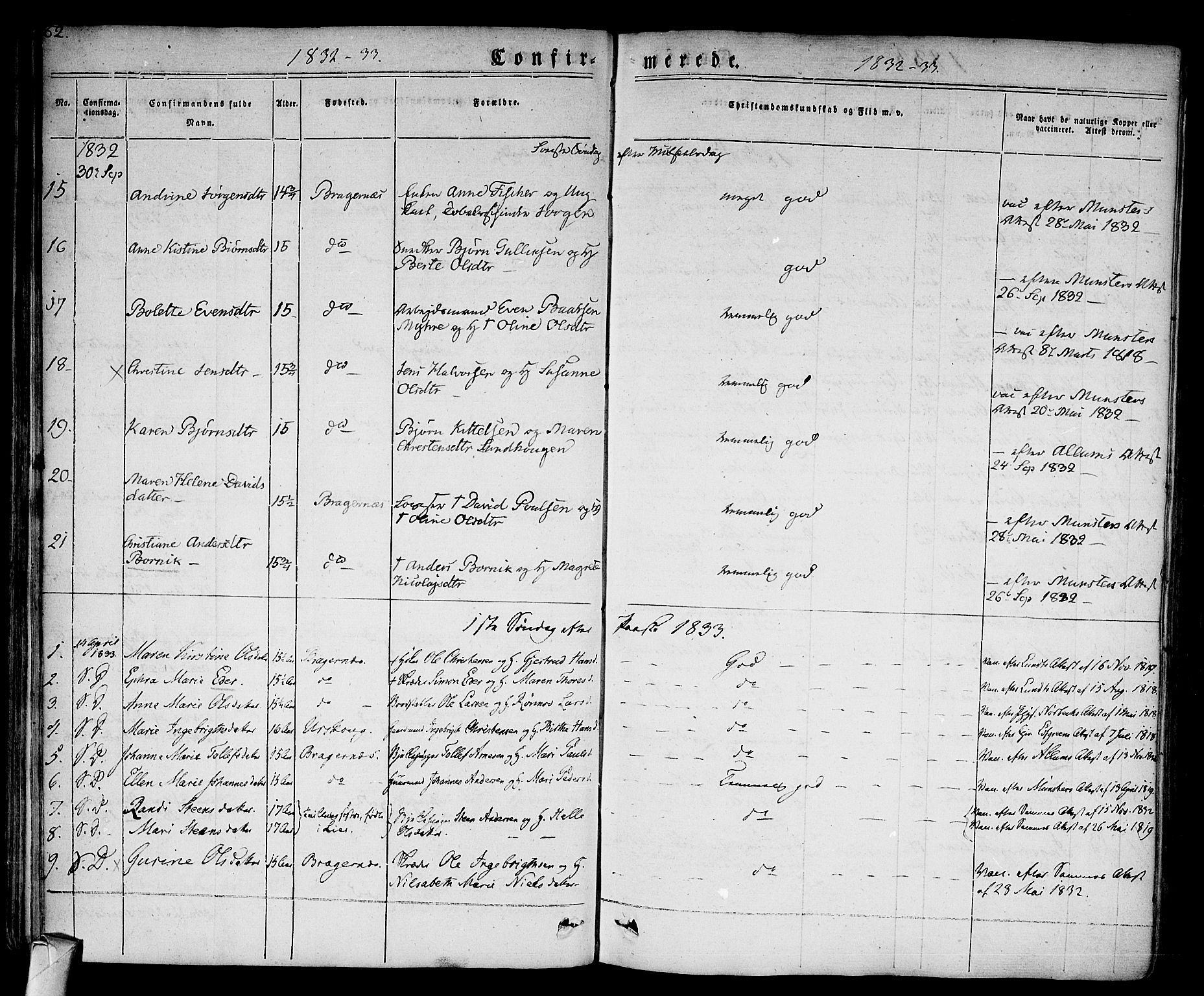 Bragernes kirkebøker, SAKO/A-6/F/Fc/L0001: Parish register (official) no. III 1, 1830-1853, p. 62
