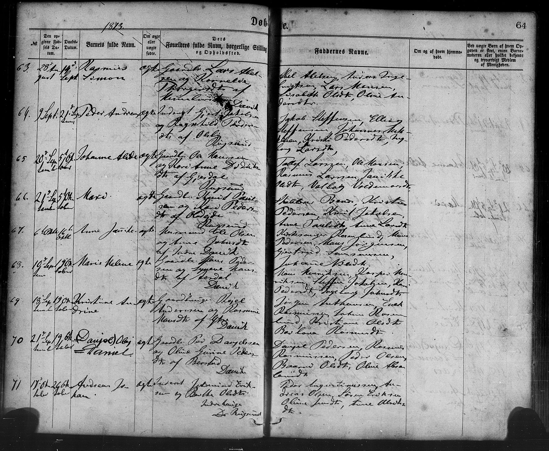 Davik sokneprestembete, AV/SAB-A-79701/H/Haa/Haaa/L0006: Parish register (official) no. A 6, 1867-1881, p. 64