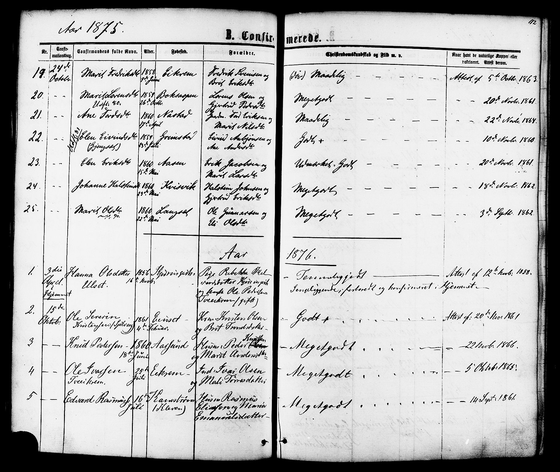 Ministerialprotokoller, klokkerbøker og fødselsregistre - Møre og Romsdal, AV/SAT-A-1454/587/L0999: Parish register (official) no. 587A01, 1864-1886, p. 112