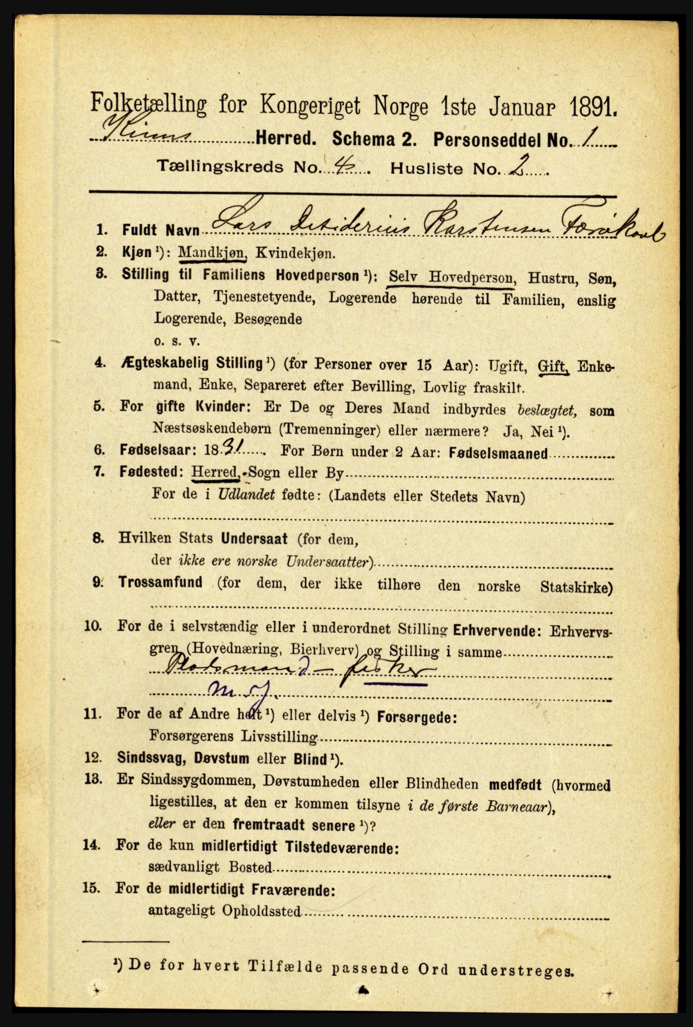 RA, 1891 census for 1437 Kinn, 1891, p. 1332