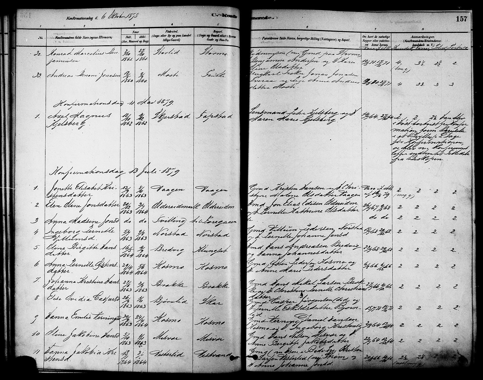 Ministerialprotokoller, klokkerbøker og fødselsregistre - Nordland, SAT/A-1459/852/L0740: Parish register (official) no. 852A10, 1878-1894, p. 157