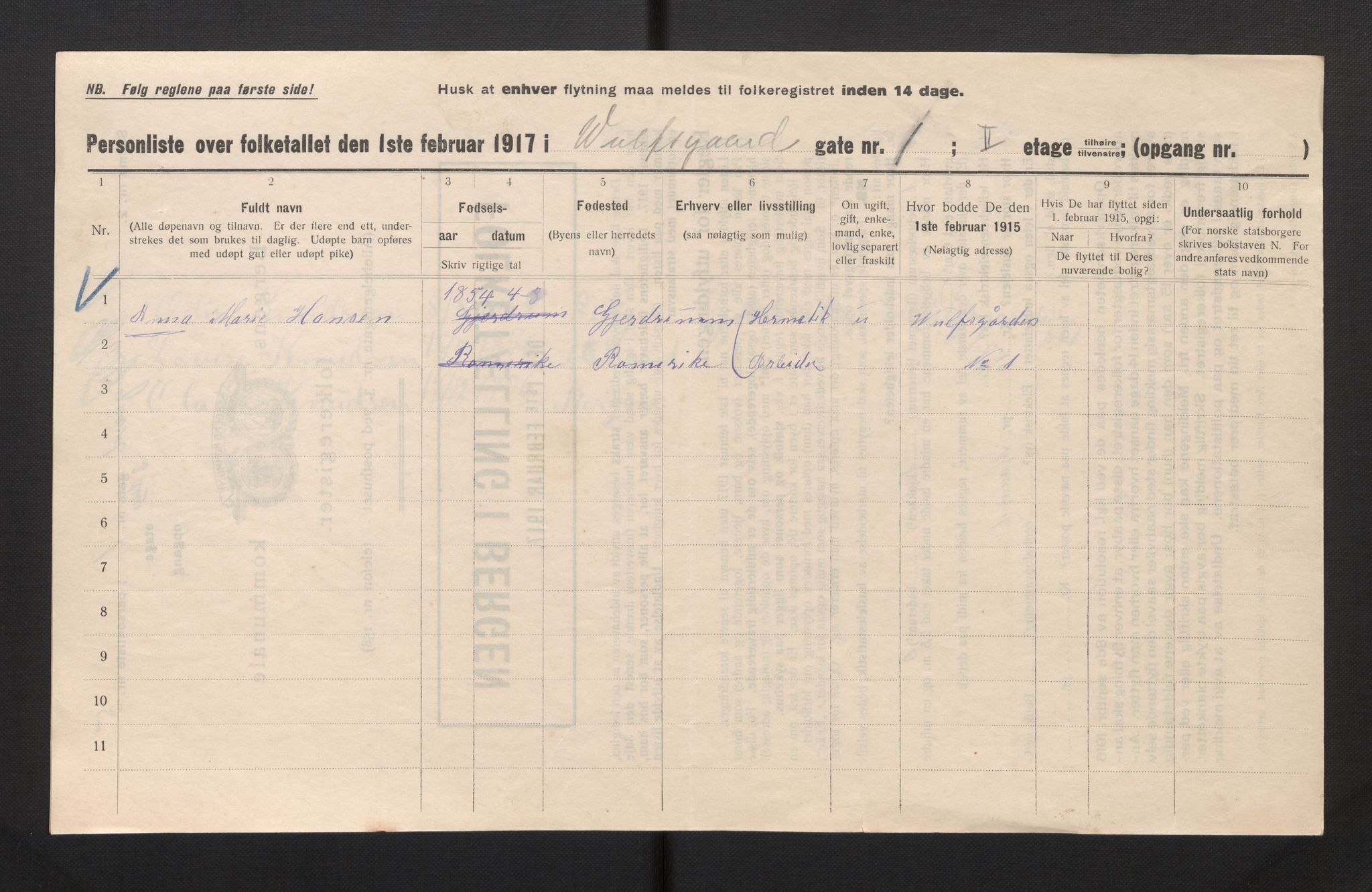 SAB, Municipal Census 1917 for Bergen, 1917, p. 45559