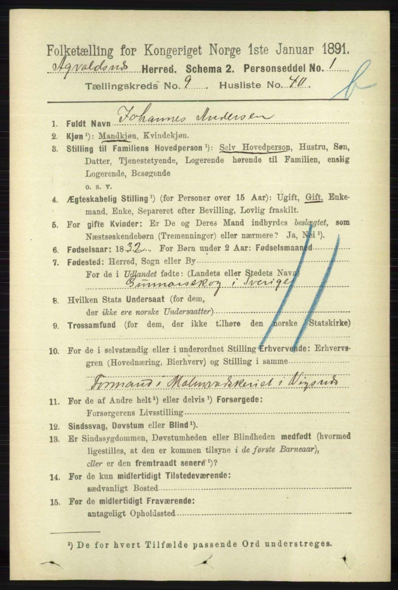 RA, 1891 census for 1147 Avaldsnes, 1891, p. 5503