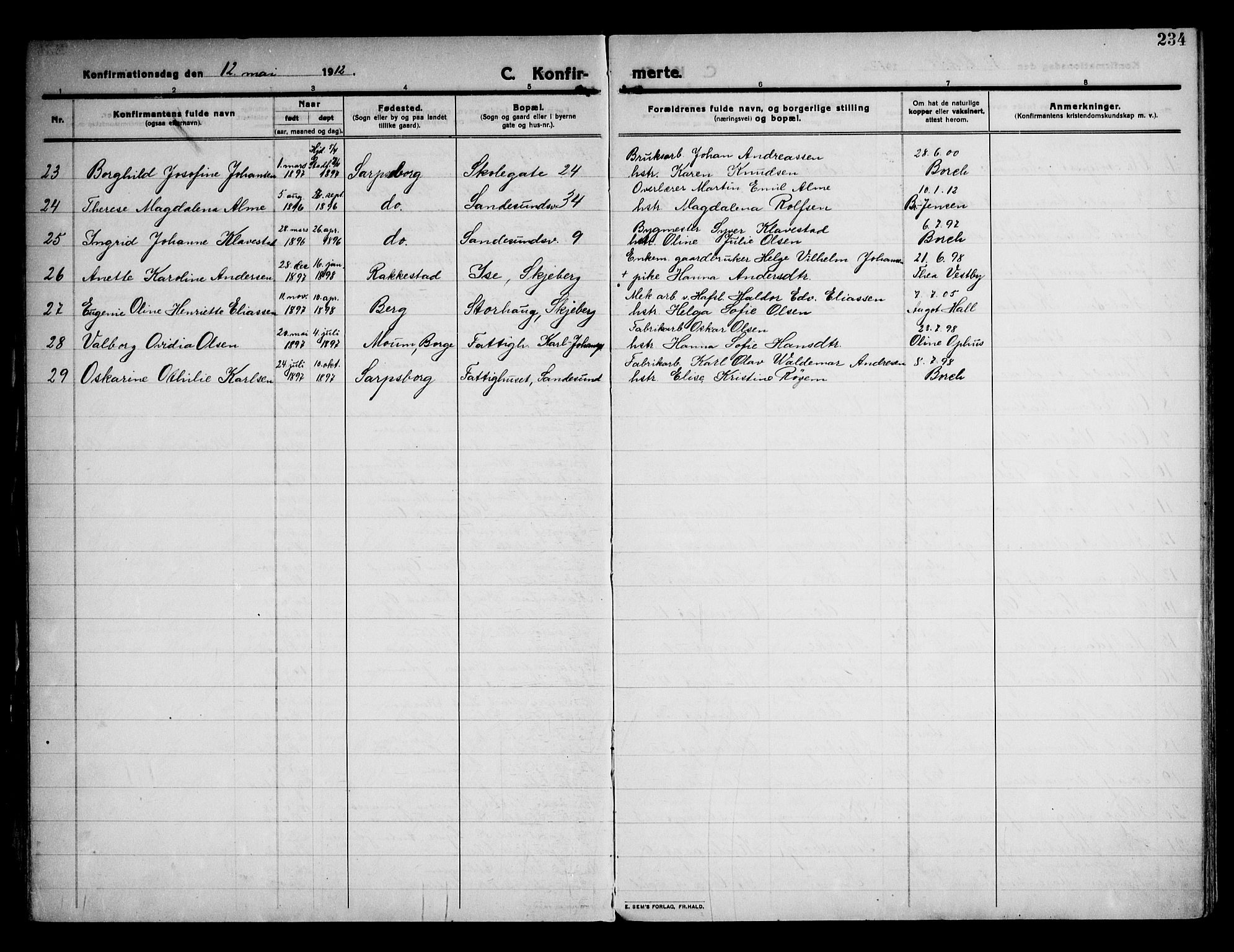 Sarpsborg prestekontor Kirkebøker, AV/SAO-A-2006/F/Fa/L0008: Parish register (official) no. 8, 1910-1920, p. 234