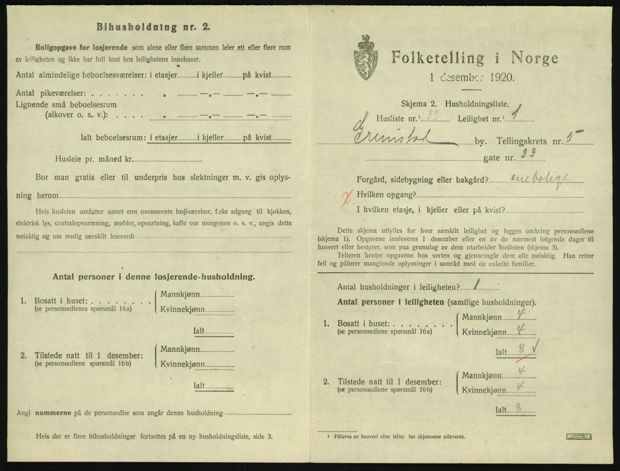 SAK, 1920 census for Grimstad, 1920, p. 2169