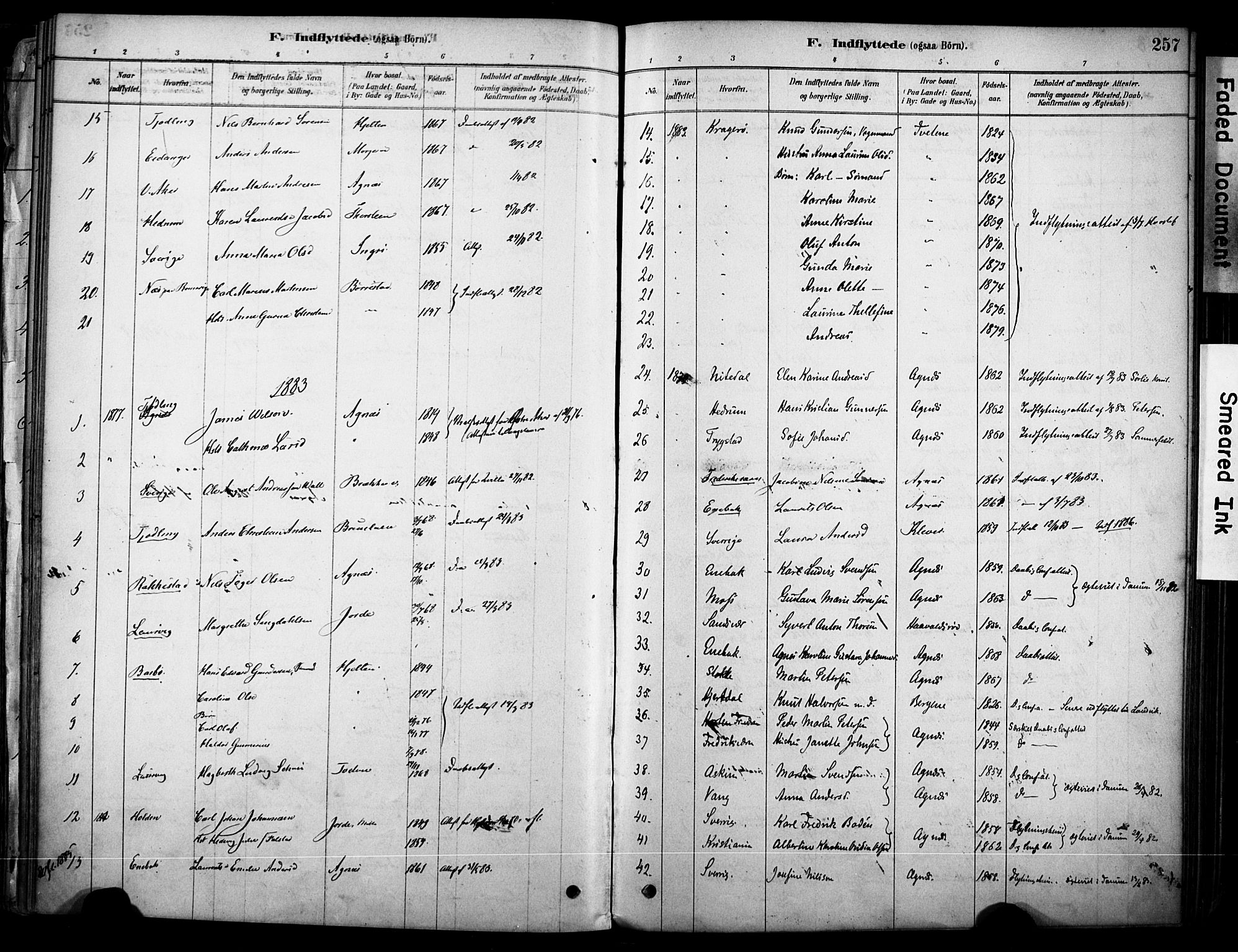 Brunlanes kirkebøker, SAKO/A-342/F/Fc/L0001: Parish register (official) no. III 1, 1878-1899, p. 257
