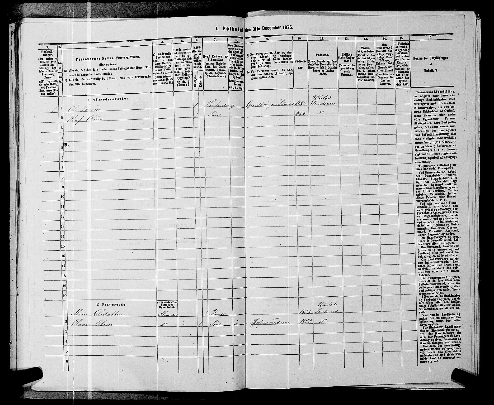 SAKO, 1875 census for 0629P Sandsvær, 1875, p. 551